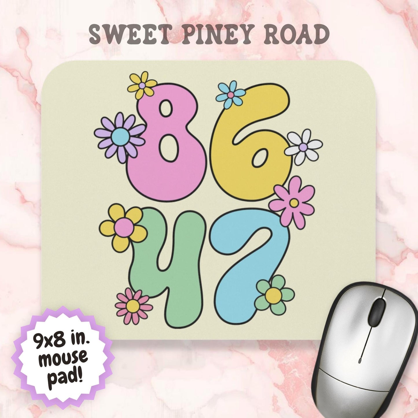 Retro 8647 Mouse Pad, Pastel Flowers Anti Trump FDT Gift For Her