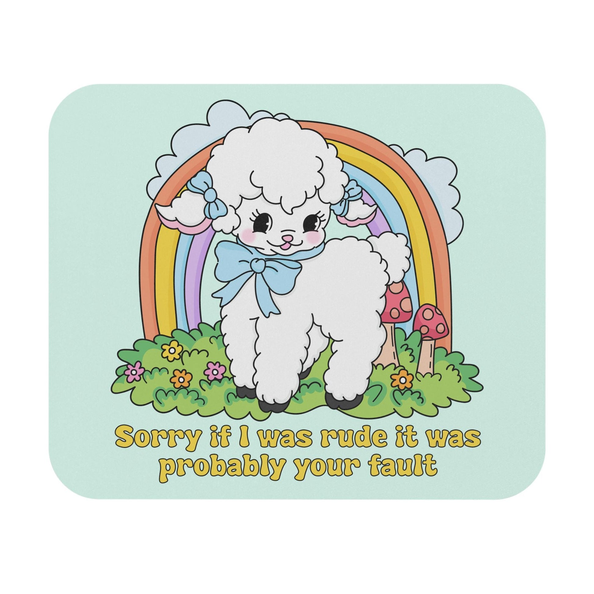 Sorry If I Was Rude Mouse Pad, Snarky Lamb and Rainbow Office Humor Gift For Coworker