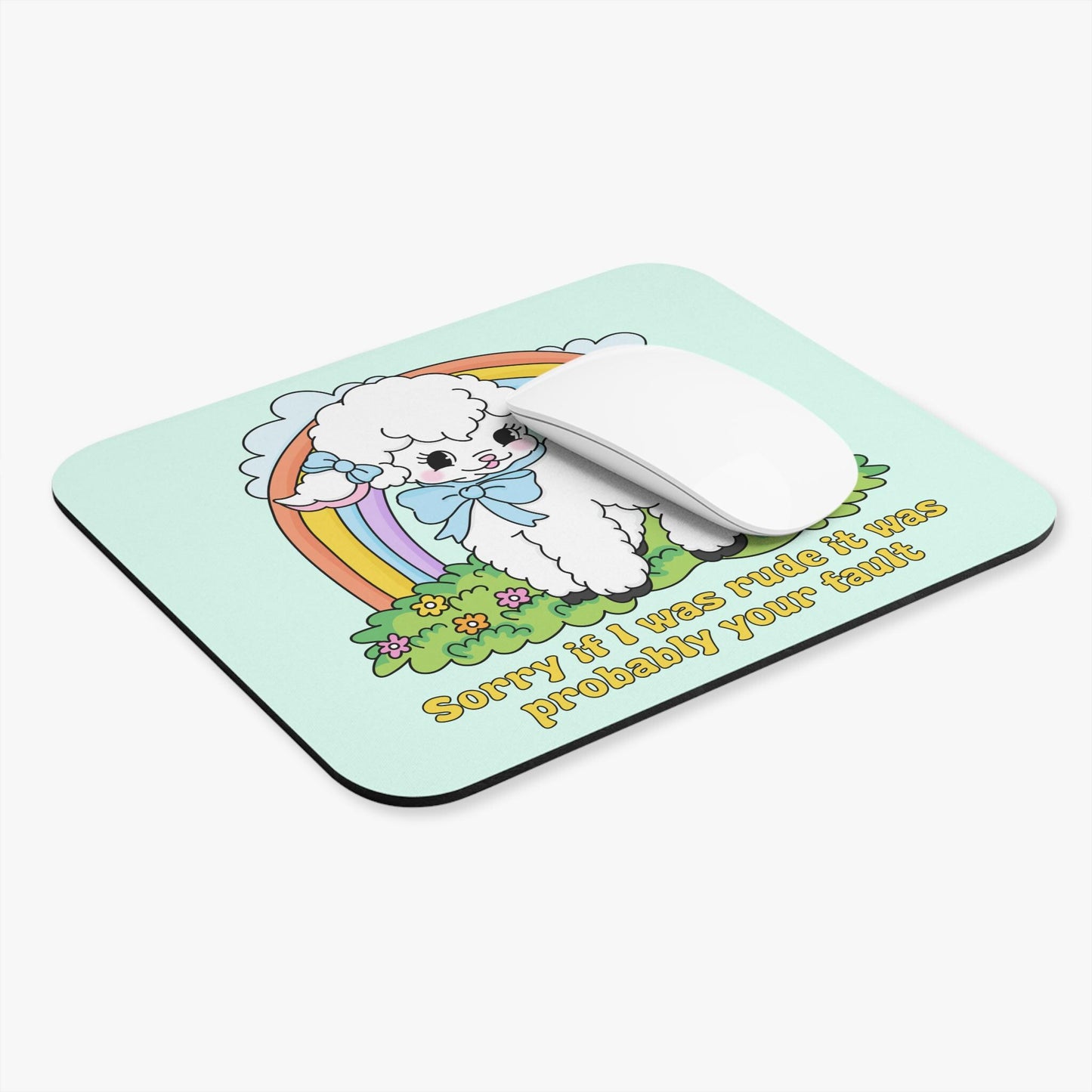 Sorry If I Was Rude Mouse Pad, Snarky Lamb and Rainbow Office Humor Gift For Coworker