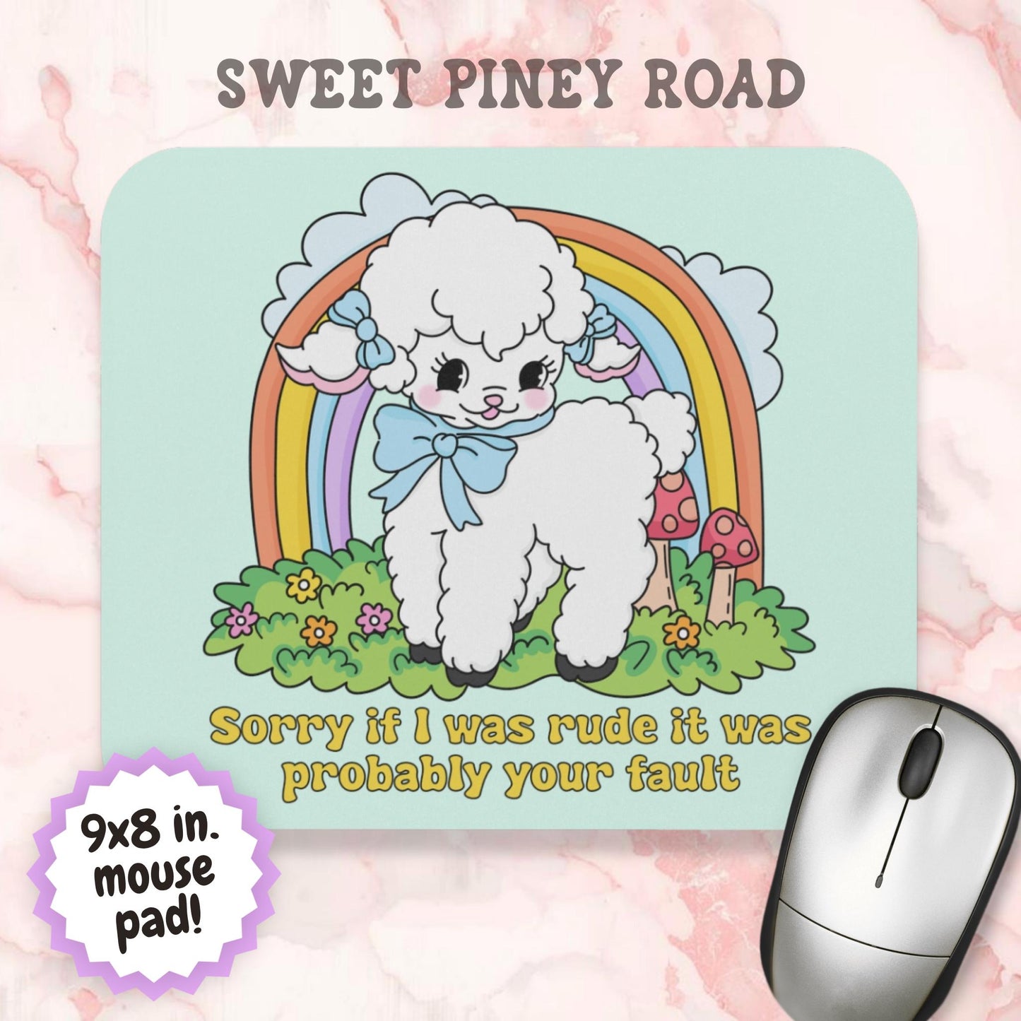 Sorry If I Was Rude Mouse Pad, Snarky Lamb and Rainbow Office Humor Gift For Coworker