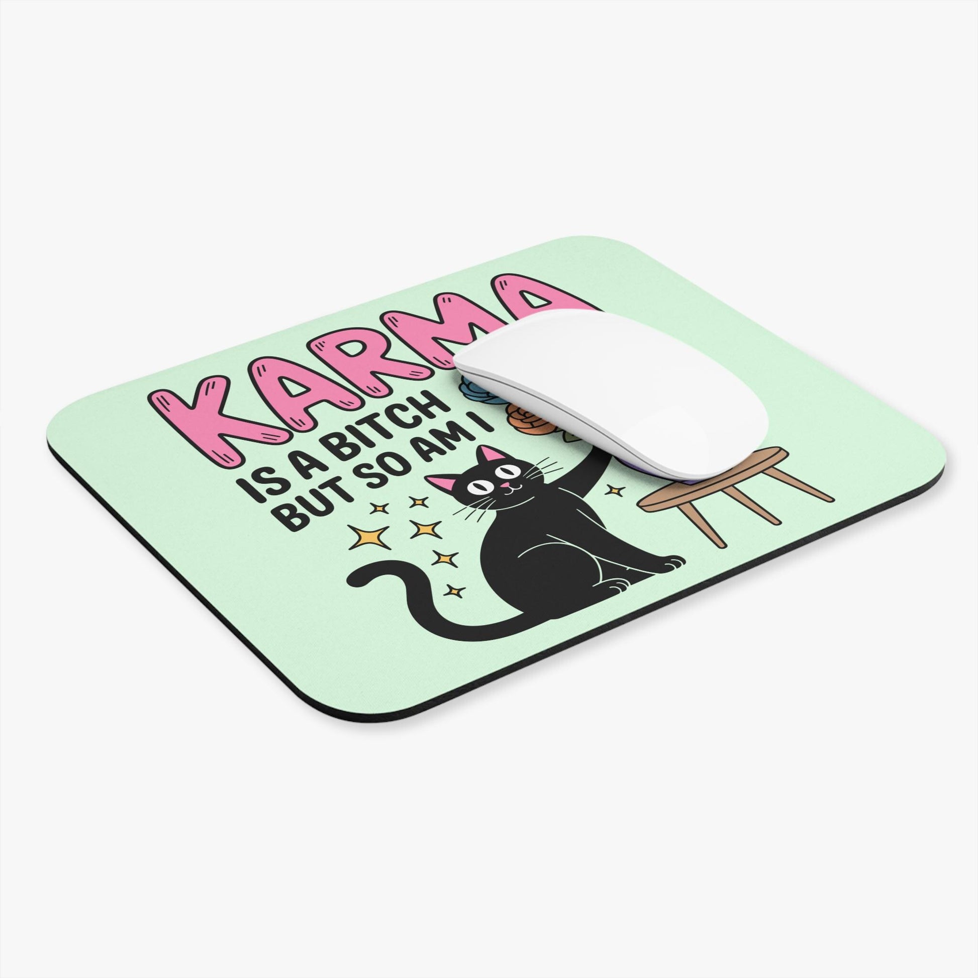 Karma Is a B*tch Mouse Pad, Funny Cat Desk Accessory, Sarcastic Office Humor Gift, Black Cat Lover Desk Decor, Snarky Coworker Gift