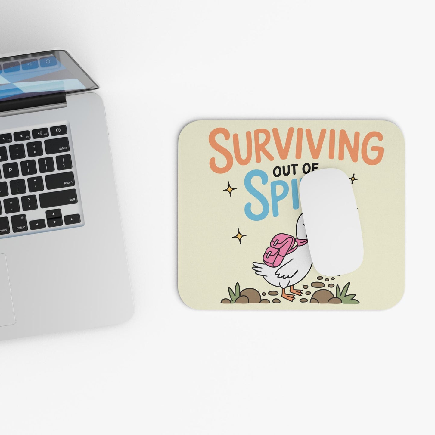 Surviving Out of Spite Mouse Pad, Funny Goose Desk Accessory, Mental Health Humor Gift, Chaotic Motivation Desk Decor, Unhinged Goose Gift