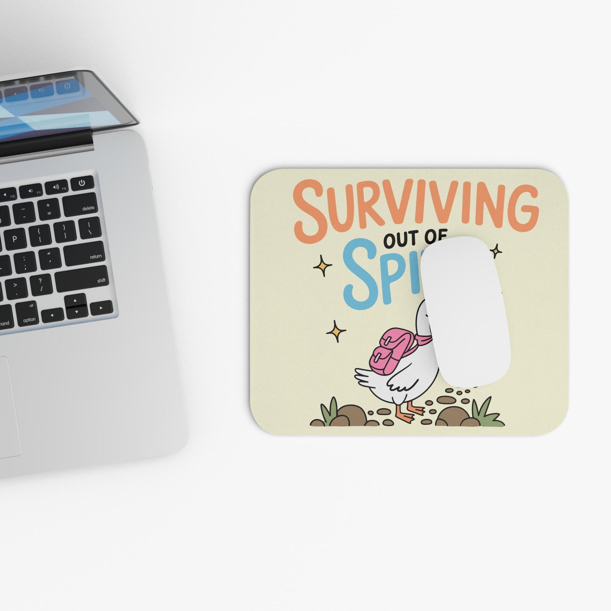 Surviving Out of Spite Mouse Pad, Funny Goose Desk Accessory, Mental Health Humor Gift, Chaotic Motivation Desk Decor, Unhinged Goose Gift