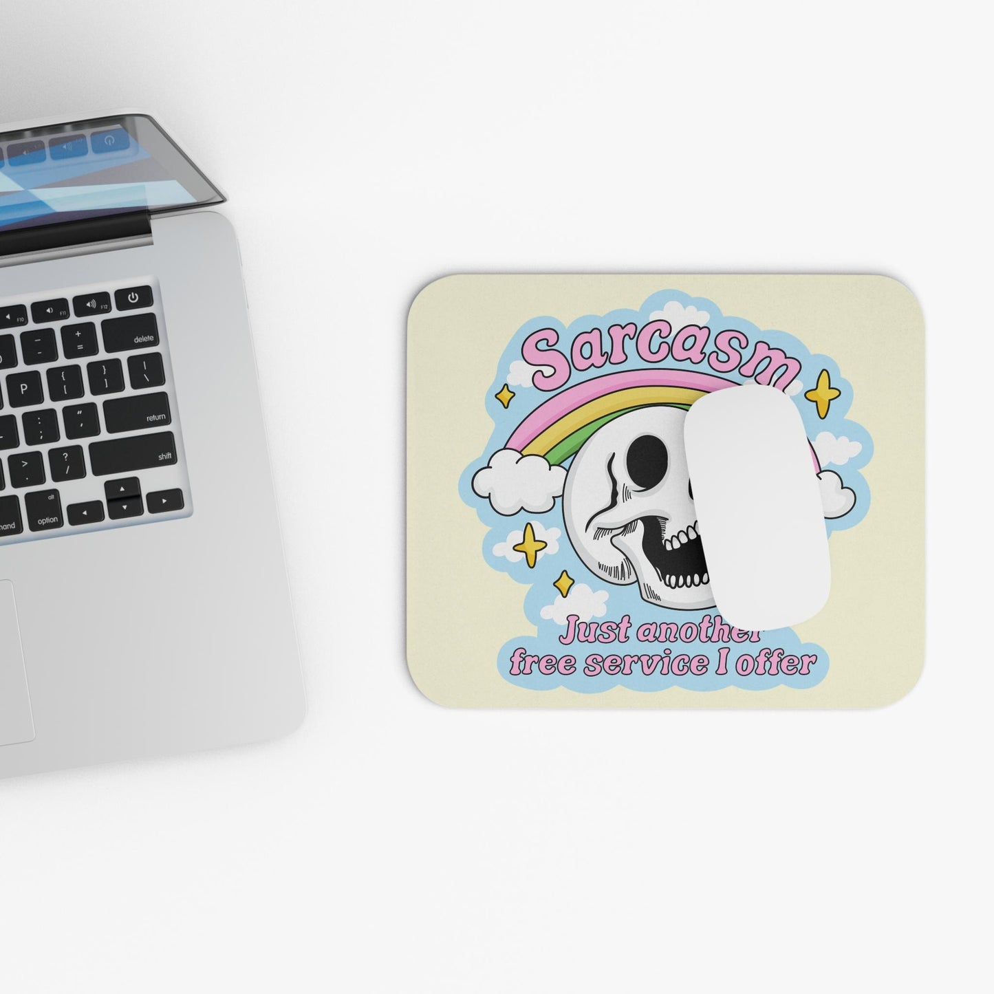 Sarcasm Free Service Offer Mouse Pad, Funny Skull Desk Accessory, Dark Humor Office Decor, Sarcastic Coworker Gift