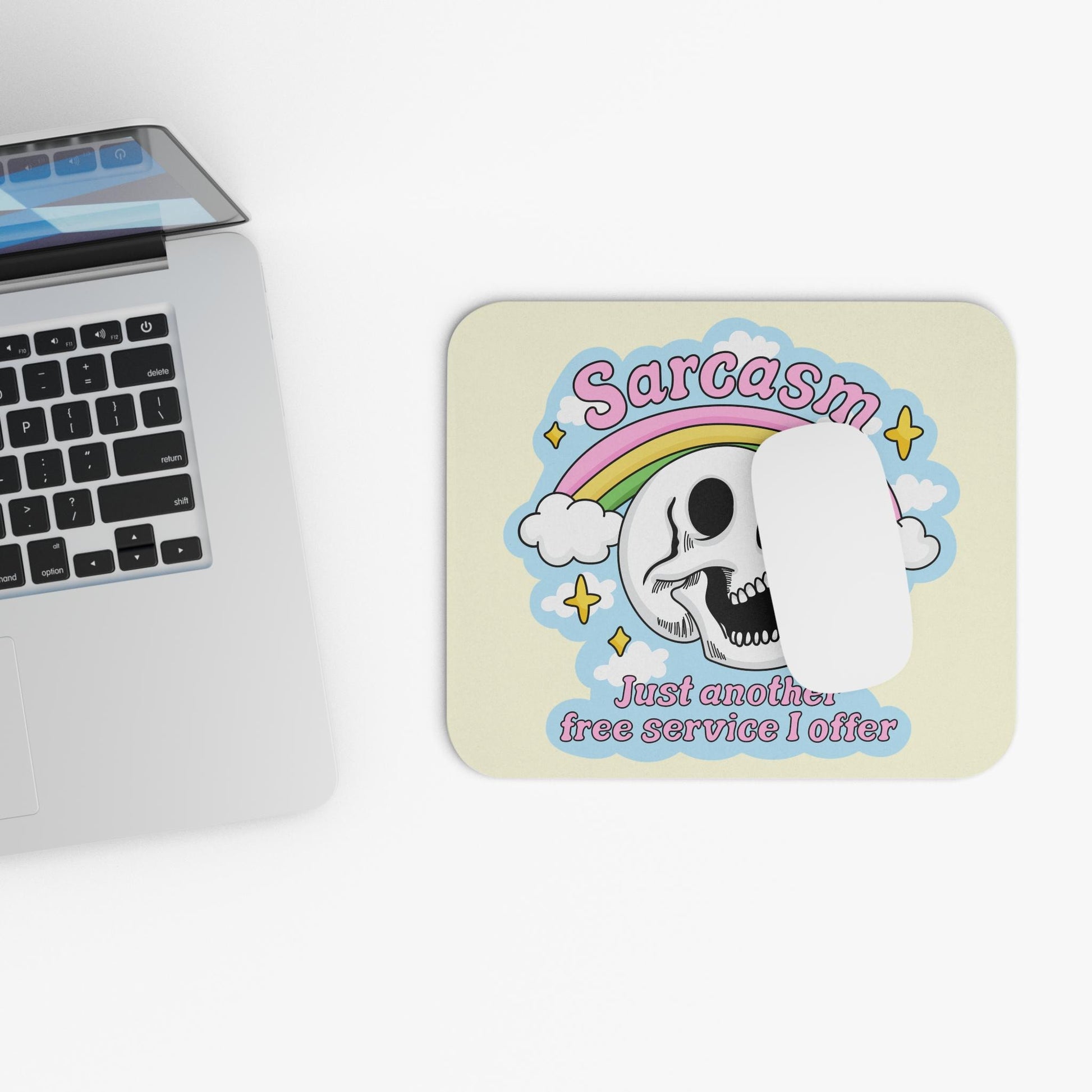 Sarcasm Free Service Offer Mouse Pad, Funny Skull Desk Accessory, Dark Humor Office Decor, Sarcastic Coworker Gift