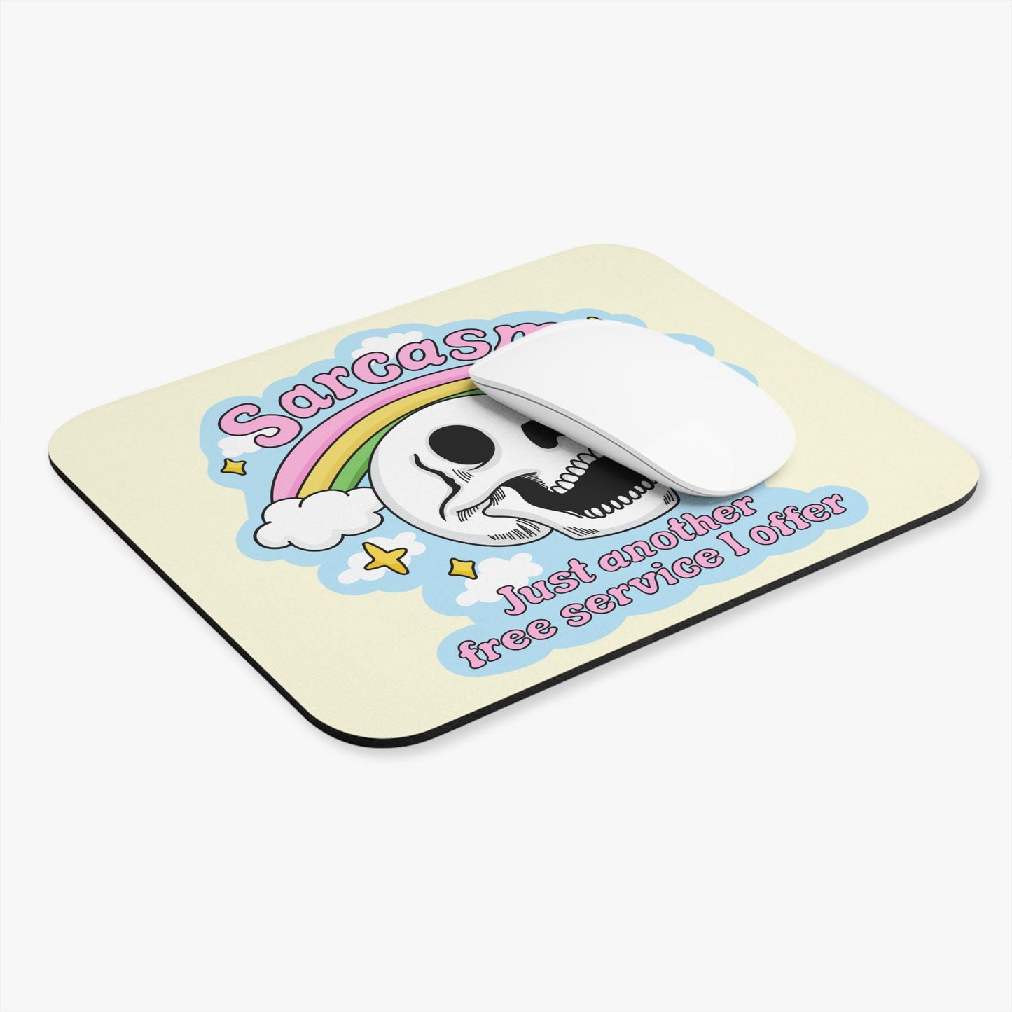 Sarcasm Free Service Offer Mouse Pad, Funny Skull Desk Accessory, Dark Humor Office Decor, Sarcastic Coworker Gift