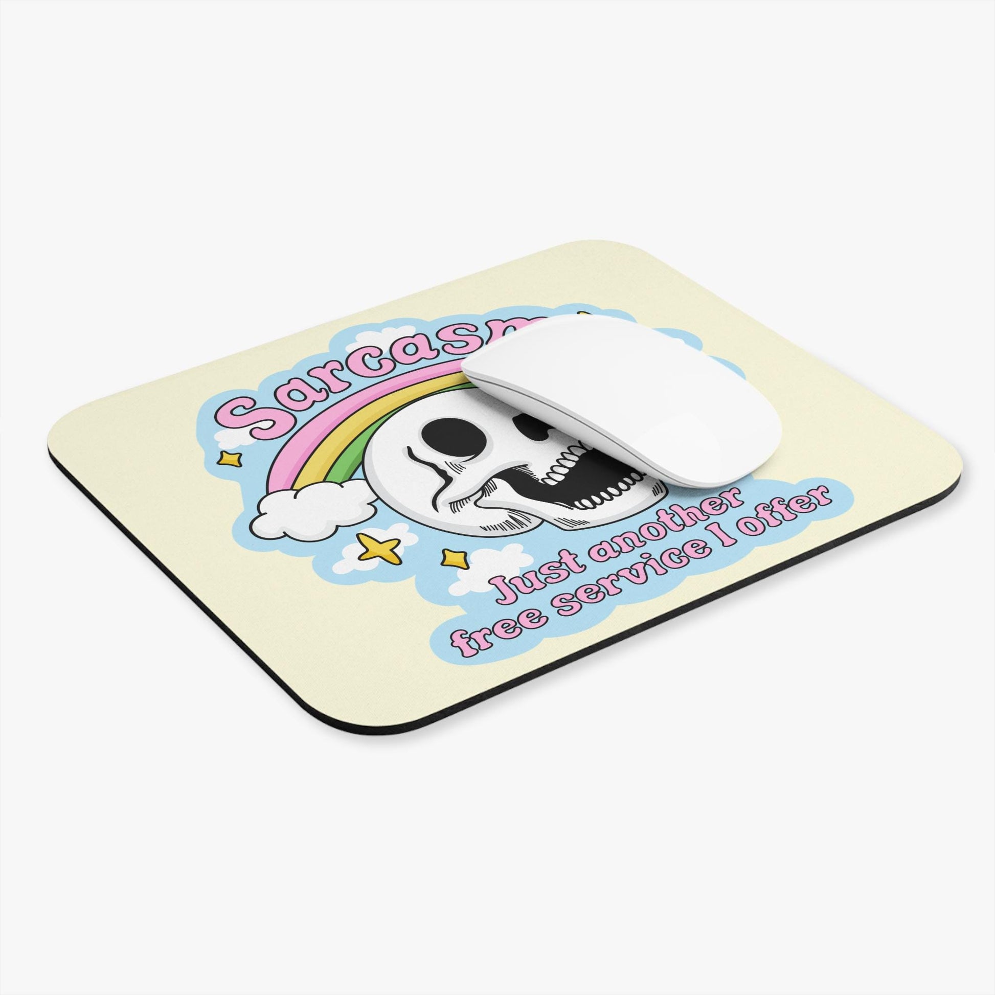 Sarcasm Free Service Offer Mouse Pad, Funny Skull Desk Accessory, Dark Humor Office Decor, Sarcastic Coworker Gift