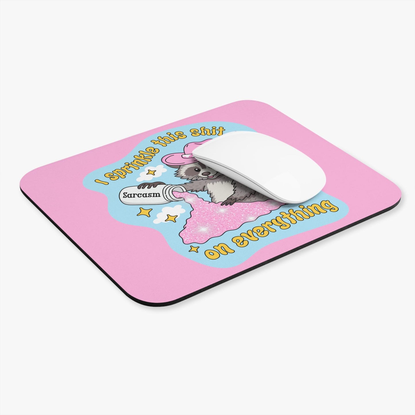 I Sprinkle This Sh*t On Everything Mouse Pad, Sarcasm Raccoon Desk Accessory, Funny Cowgirl Raccoon Gift, Snarky Office Decor