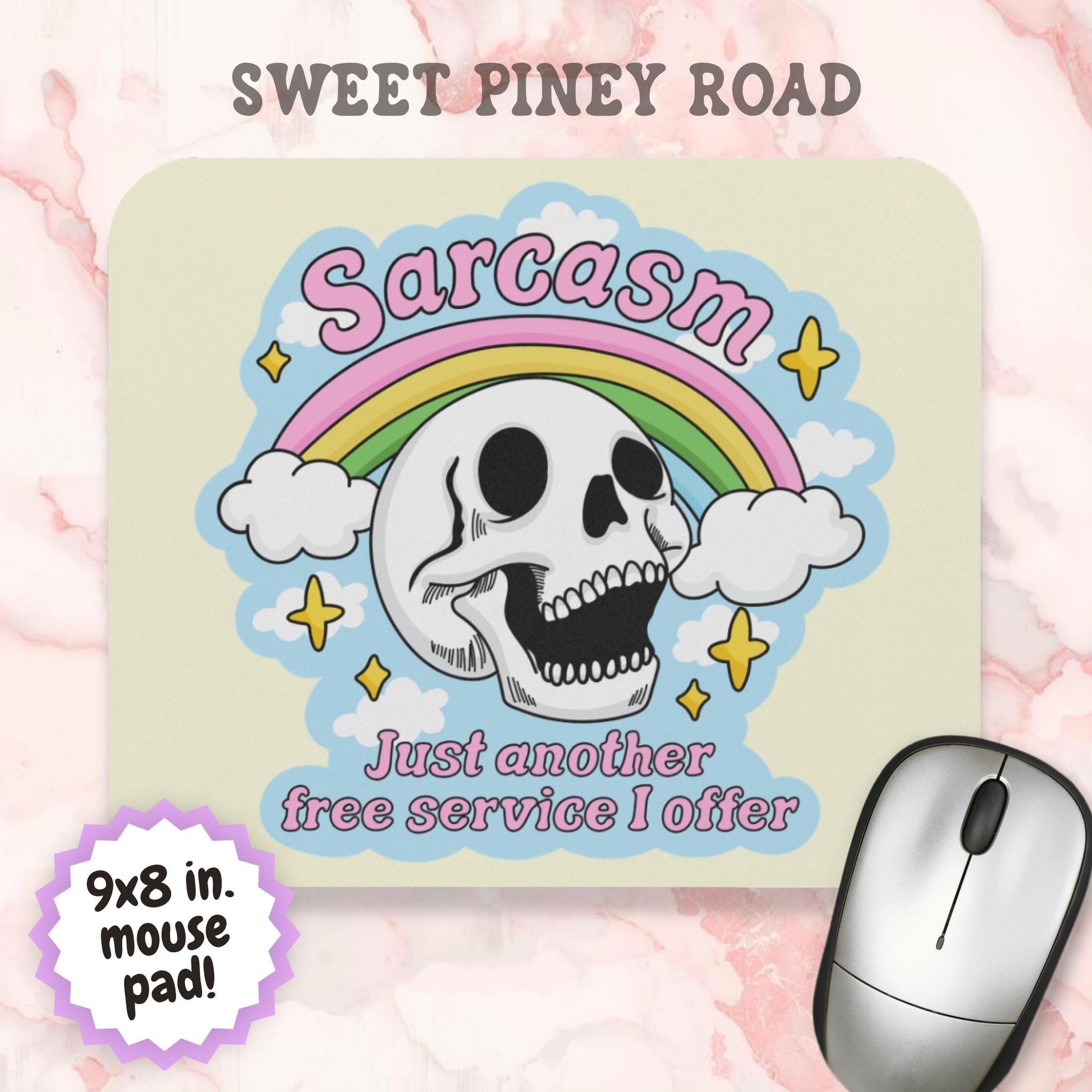 Sarcasm Free Service Offer Mouse Pad, Funny Skull Desk Accessory, Dark Humor Office Decor, Sarcastic Coworker Gift