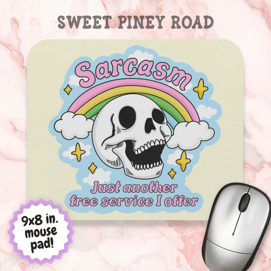 Sarcasm Free Service Offer Mouse Pad, Funny Skull Desk Accessory, Dark Humor Office Decor, Sarcastic Coworker Gift