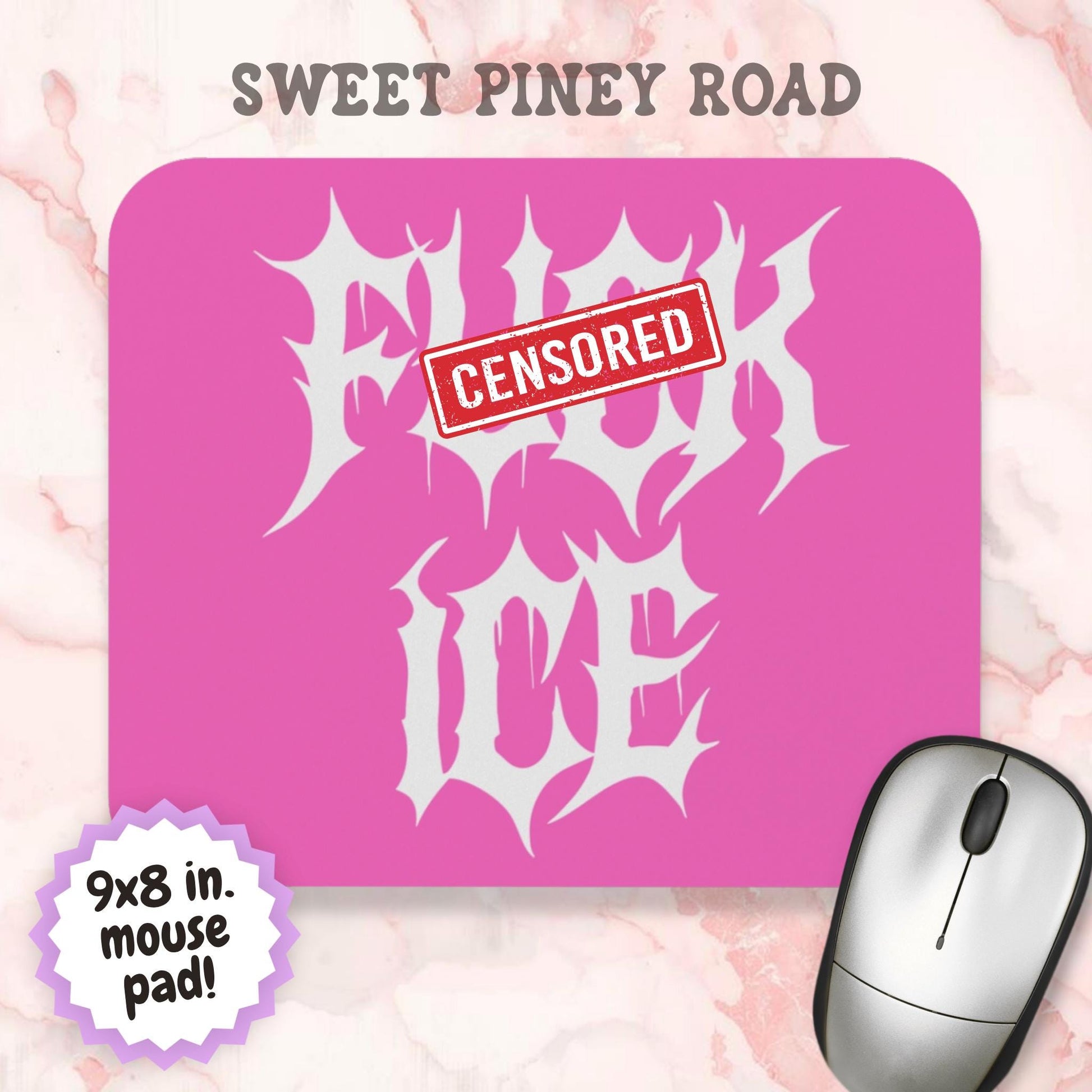 Pink F*ck ICE Mouse Pad, FDT Desk Accessory, Progressive Political Gift, Protest Office Decor, Activist Metalcore Y2K Gothic Desk Mat