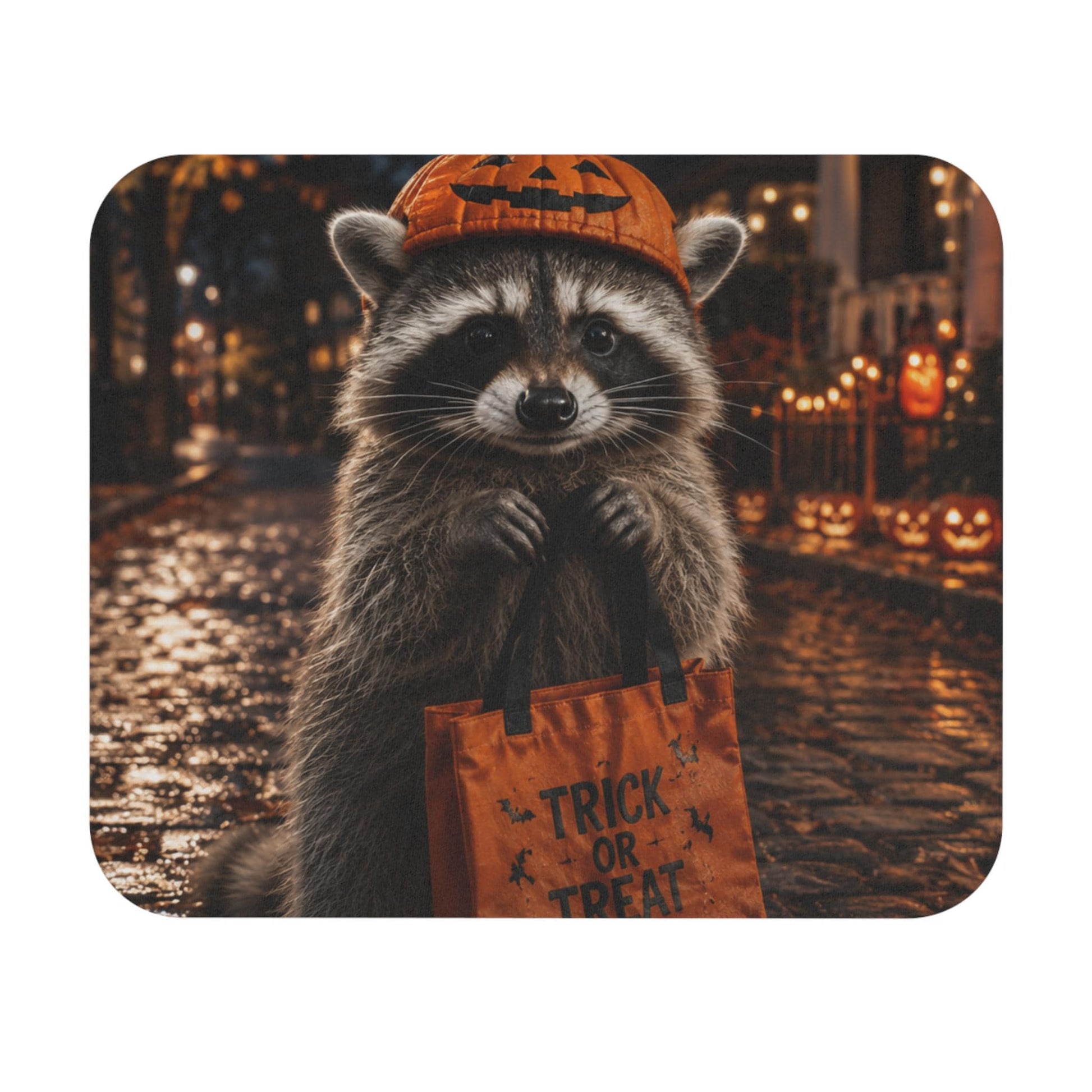 Halloween Raccoon Mouse Pad, Cute Trick or Treat Raccoon Desk Accessory, Spooky Fall Decor, Autumn Animal Gift, Halloween Office Decor