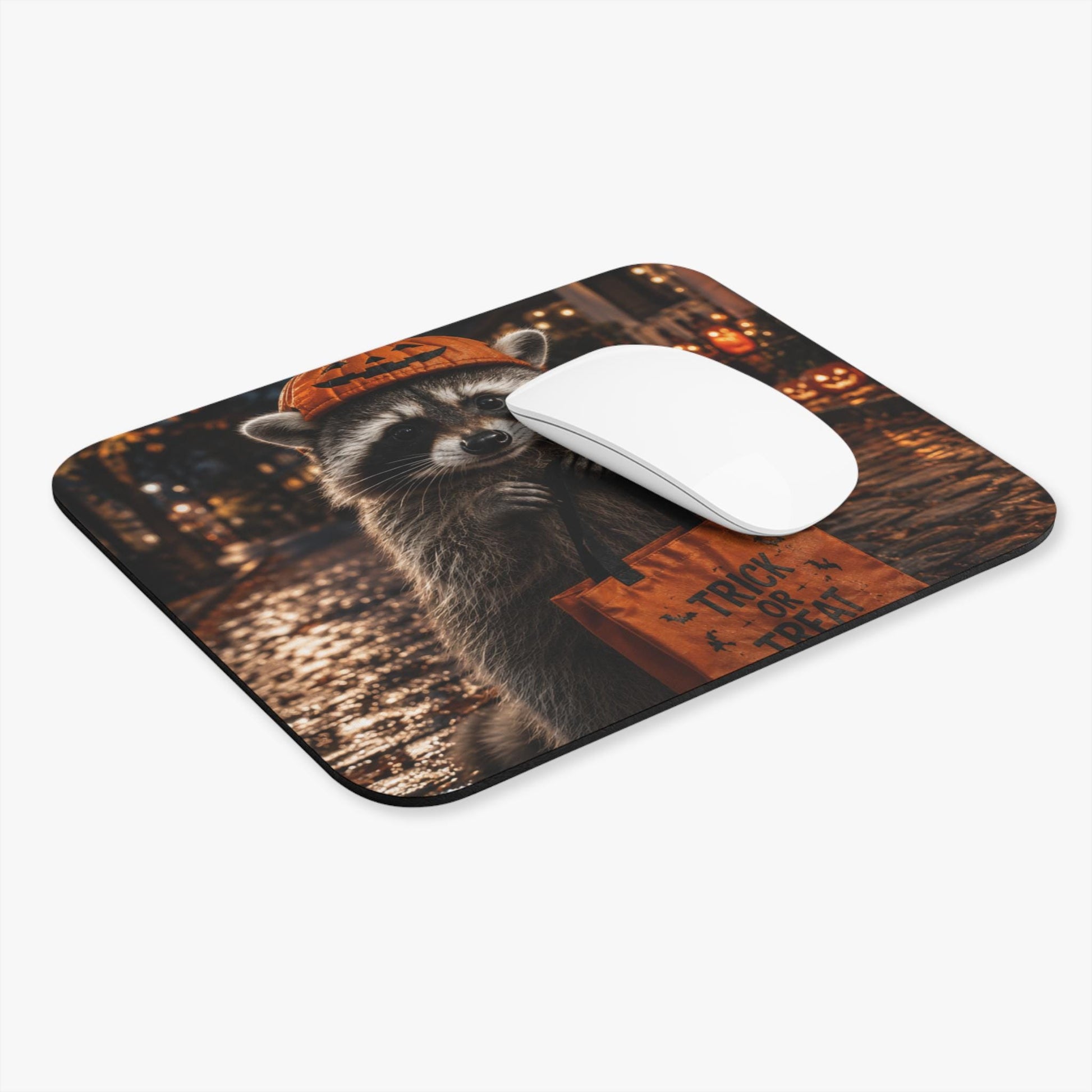 Halloween Raccoon Mouse Pad, Cute Trick or Treat Raccoon Desk Accessory, Spooky Fall Decor, Autumn Animal Gift, Halloween Office Decor