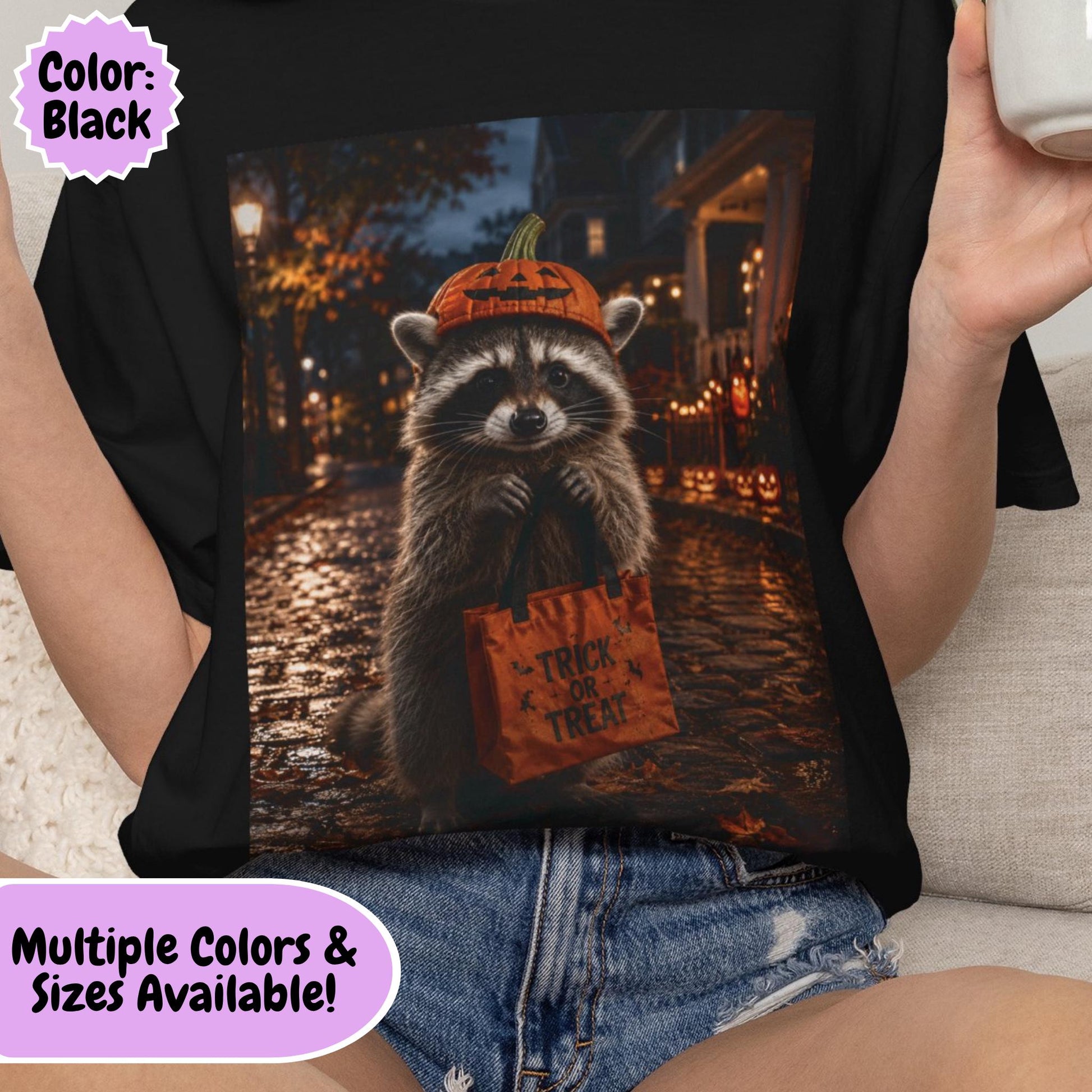 Halloween Raccoon Shirt, Trick or Treat Tee, Cute Spooky Season Animal Shirt, Fall Festival Costume Party Gift