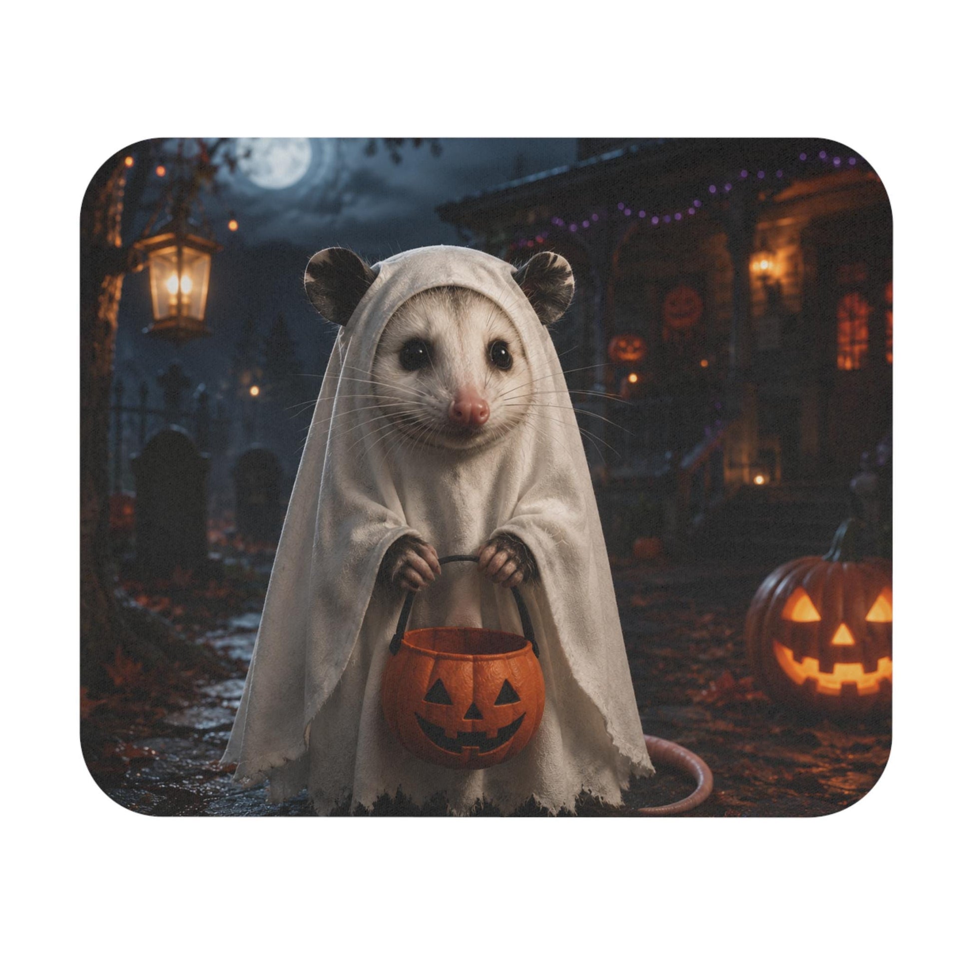 Halloween Possum Mouse Pad, Cute Ghost Possum Desk Accessory, Trick or Treat Opossum Decor, Spooky Season Office Gift, Fall Animal Mousepad