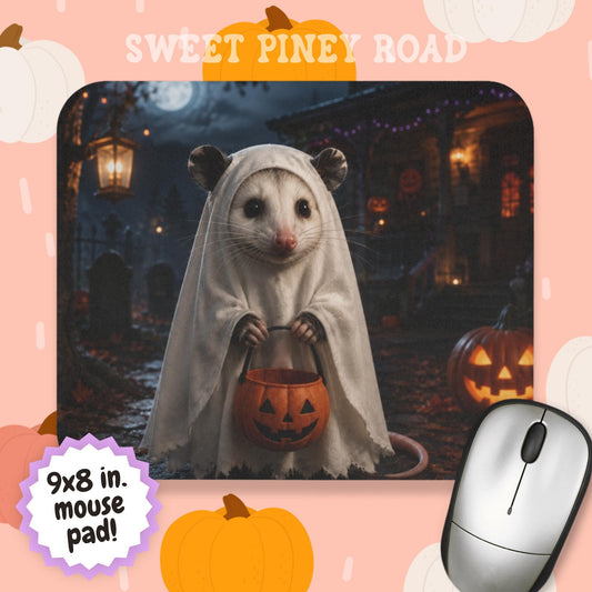 Halloween Possum Mouse Pad, Cute Ghost Possum Desk Accessory, Trick or Treat Opossum Decor, Spooky Season Office Gift, Fall Animal Mousepad