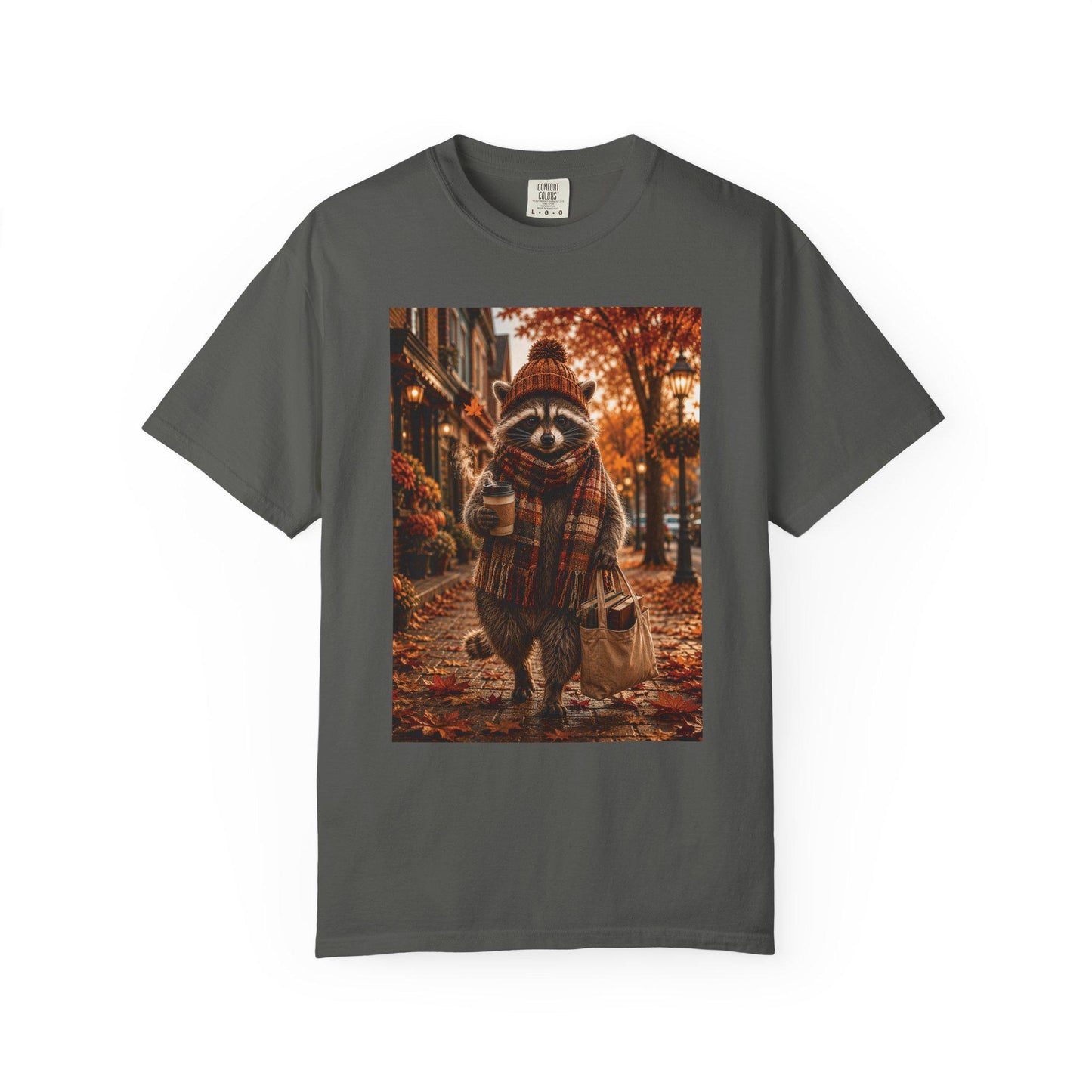 Fall Raccoon Shirt, Cozy Autumn Book Lover Tee, Cute Woodland Animal Shirt, Coffee and Books Graphic Tee Gift