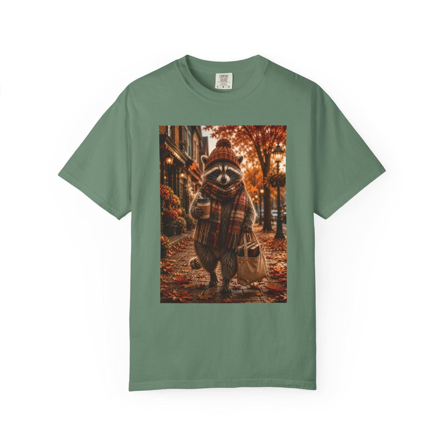 Fall Raccoon Shirt, Cozy Autumn Book Lover Tee, Cute Woodland Animal Shirt, Coffee and Books Graphic Tee Gift