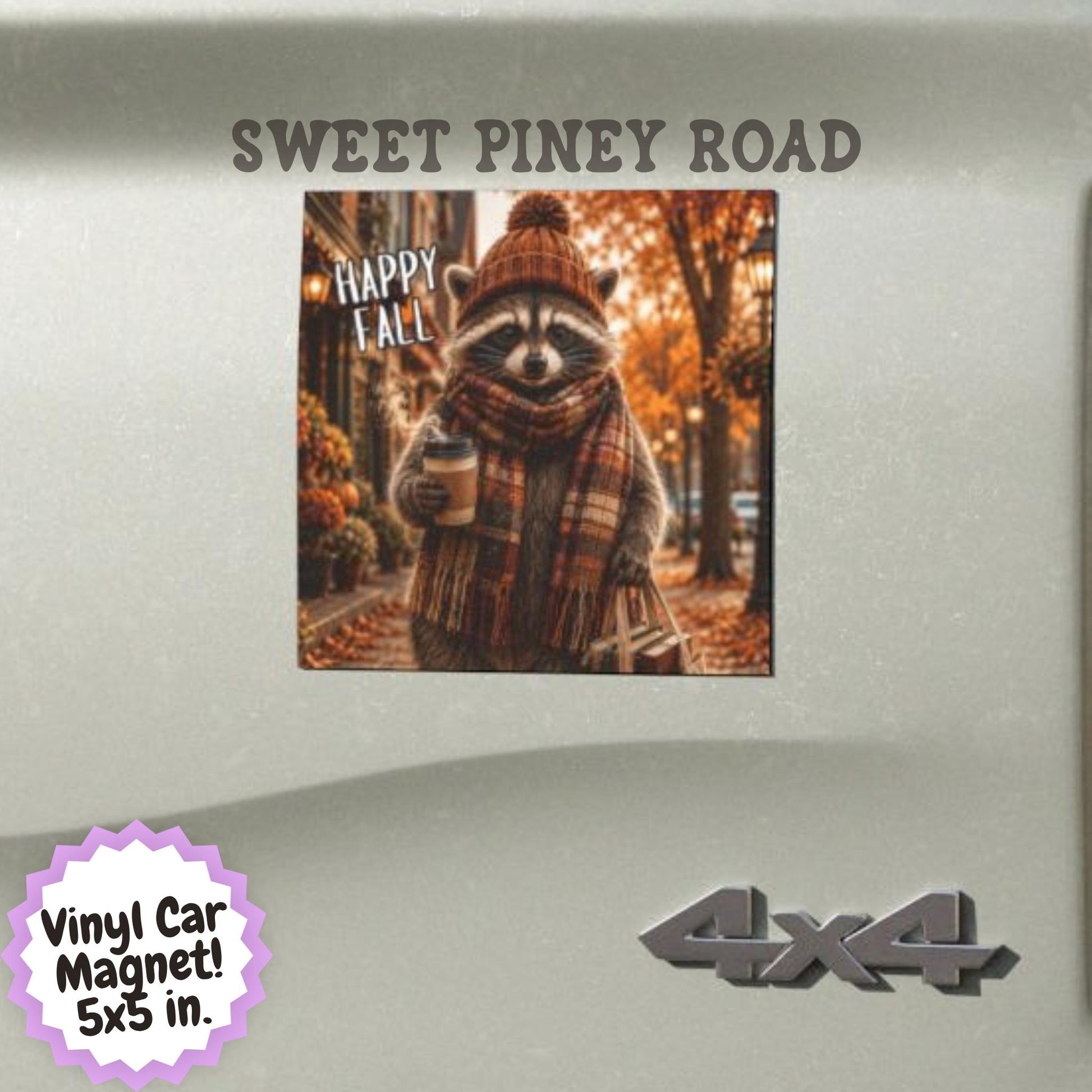Fall Raccoon Car Magnet, Cozy Autumn Raccoon Magnet, Cute Woodland Animal Car Decor, Book Lover Gift, Pumpkin Spice Season Accessory