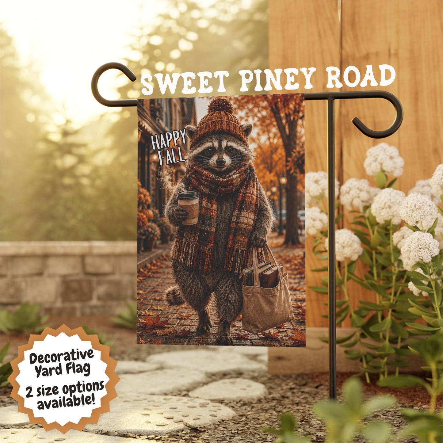Happy Fall Raccoon Yard Flag, Cozy Autumn Garden Flag, Cute Book Lover Fall Decor, Pumpkin Season Porch Decoration