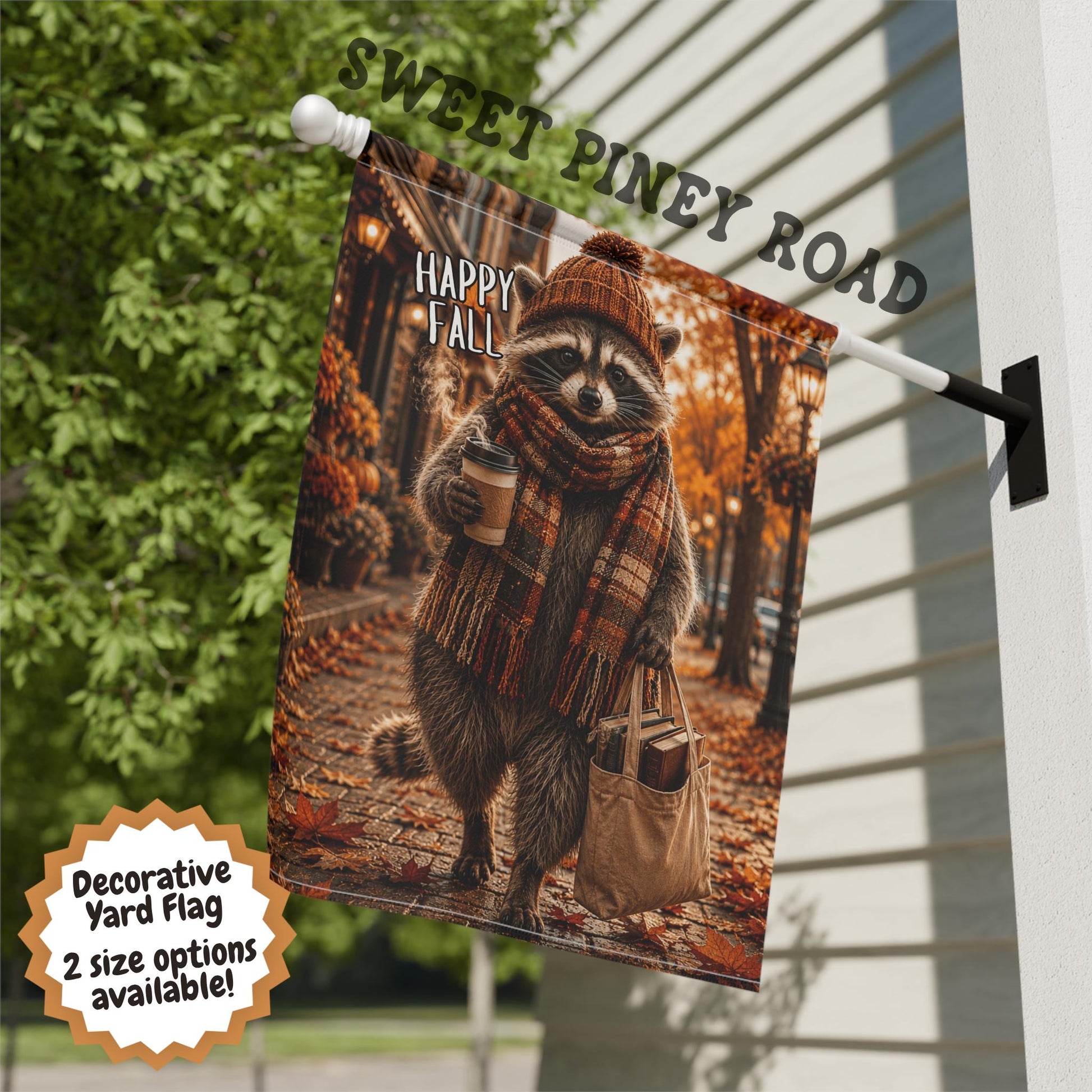 Happy Fall Raccoon Yard Flag, Cozy Autumn Garden Flag, Cute Book Lover Fall Decor, Pumpkin Season Porch Decoration
