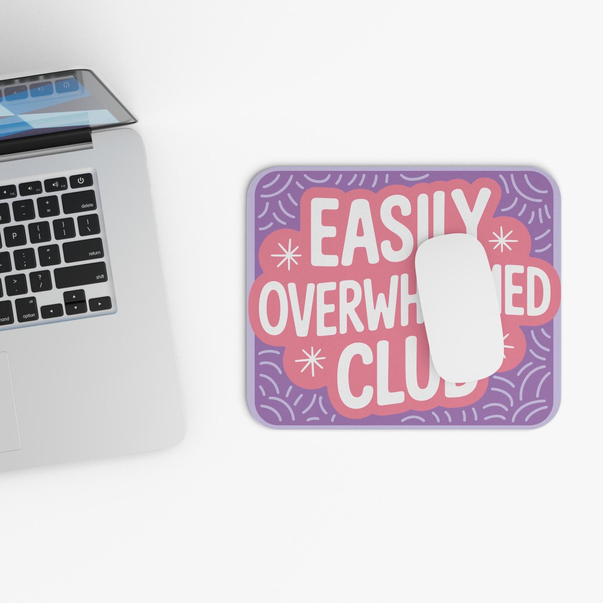 Easily Overwhelmed Club Mouse Pad, ADHD Desk Accessory, Neurodivergent Office Decor, Anxiety Humor Mousepad, Mental Health Workspace Gift