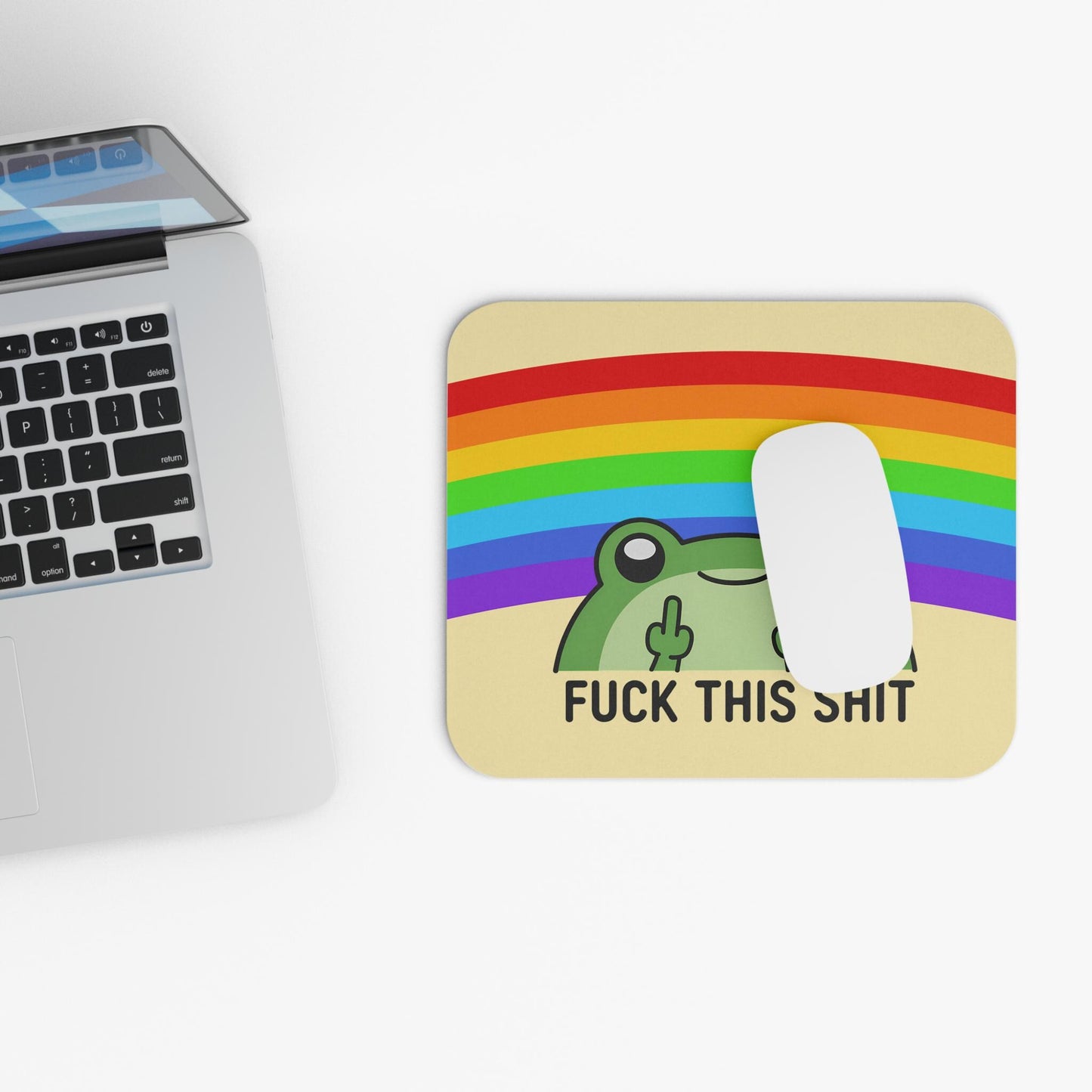 F*ck This Shit Frog Mouse Pad, Funny Office Desk Accessory, Sarcastic Frog Mousepad, Rainbow Workspace Decor, Cursed Humor Gift