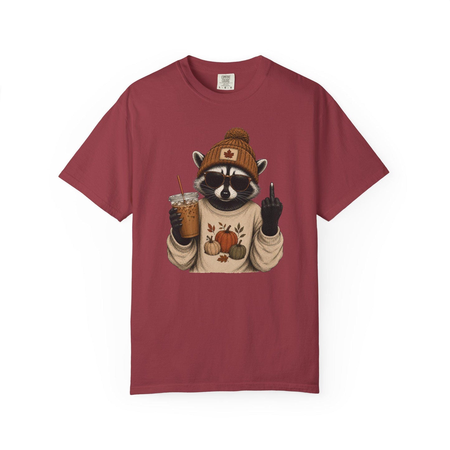 Funny Fall Raccoon Shirt, Cozy Autumn Coffee Lover Tee, Cute Woodland Animal Graphic T-Shirt, Pumpkin Season Gift