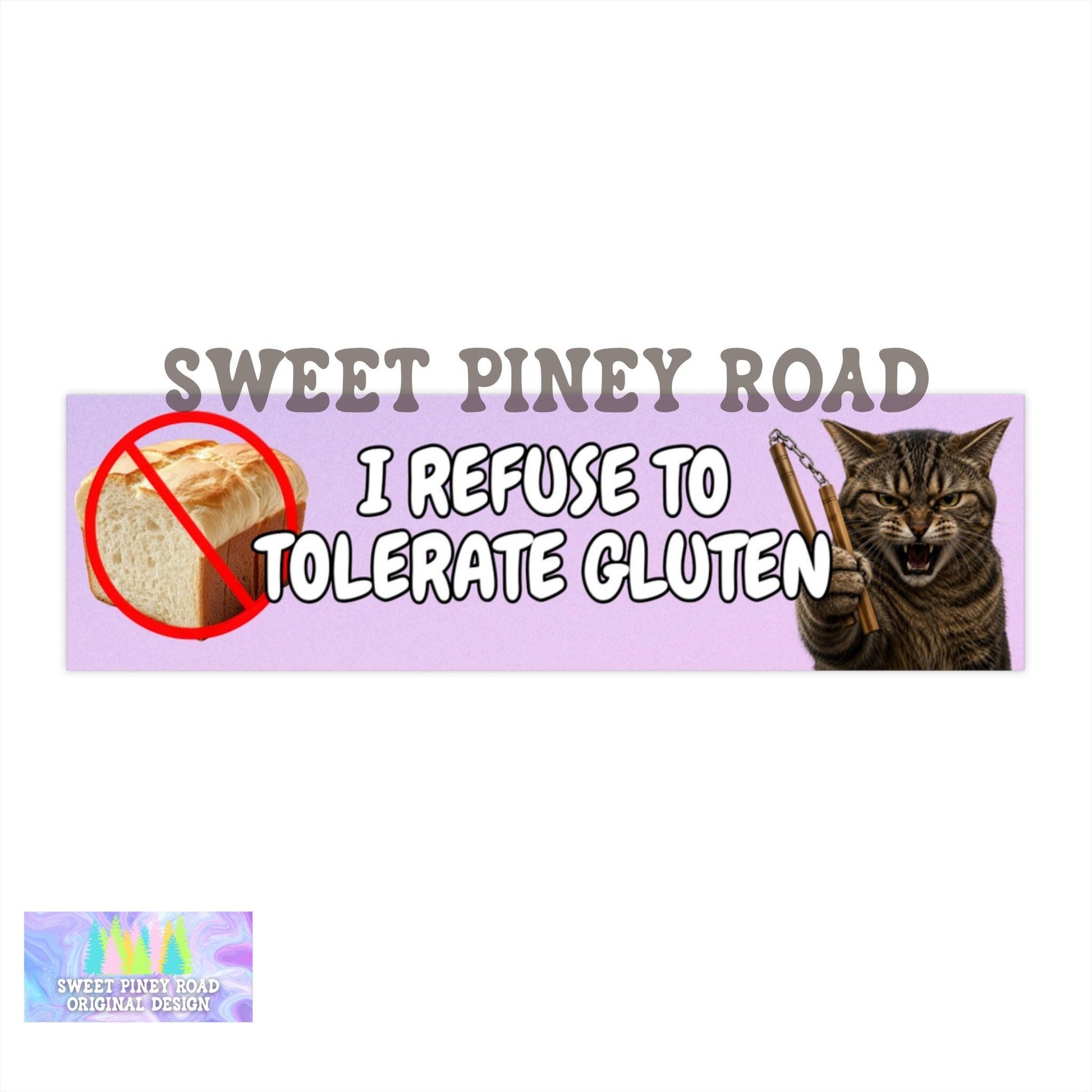 Hilarious Gluten Intolerance Car Magnet, Funny Cat Lover Bumper Sticker, Gag Gift For Friend Who Can't Have Gluten