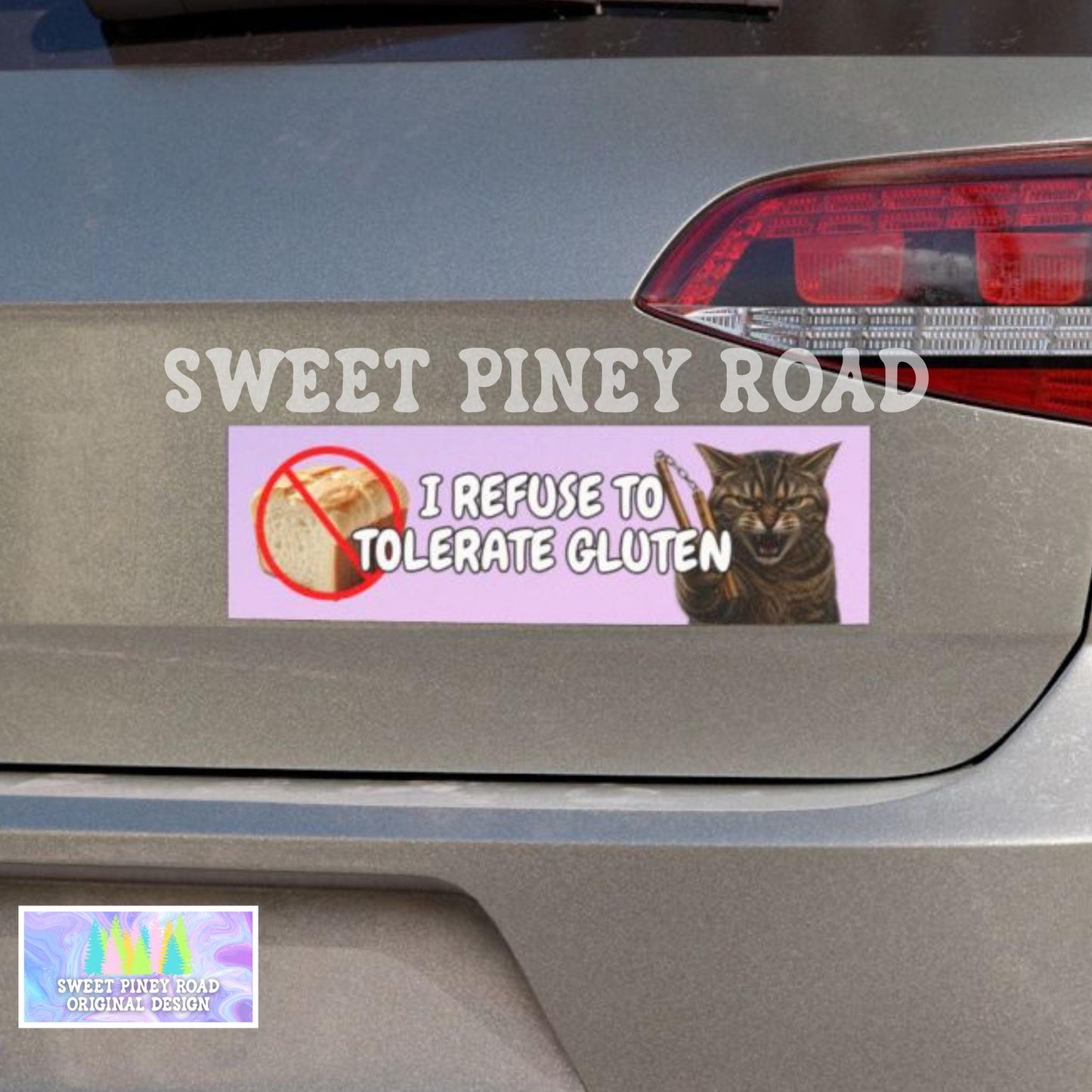 Hilarious Gluten Intolerance Car Magnet, Funny Cat Lover Bumper Sticker, Gag Gift For Friend Who Can't Have Gluten