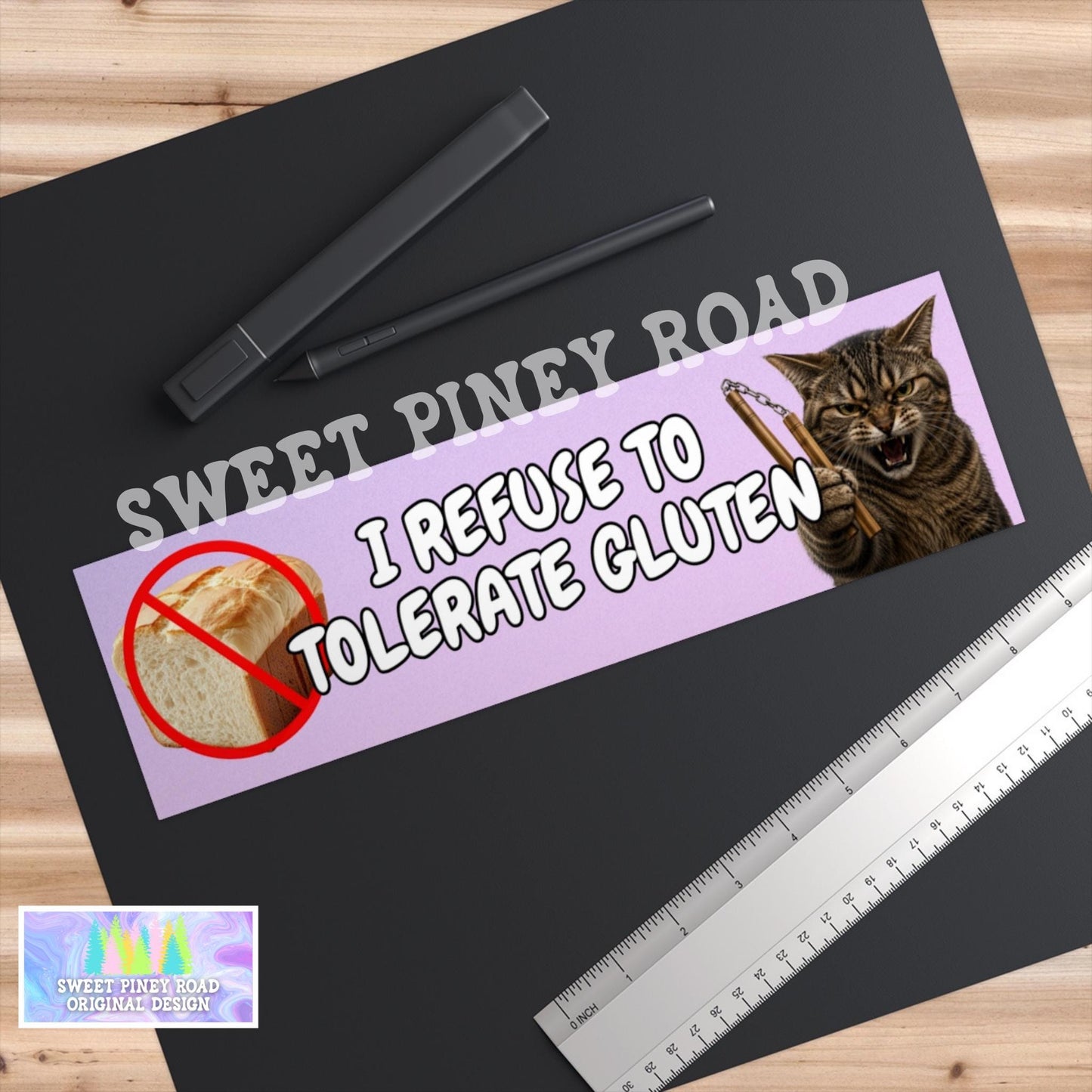 Hilarious Gluten Intolerance Car Magnet, Funny Cat Lover Bumper Sticker, Gag Gift For Friend Who Can't Have Gluten