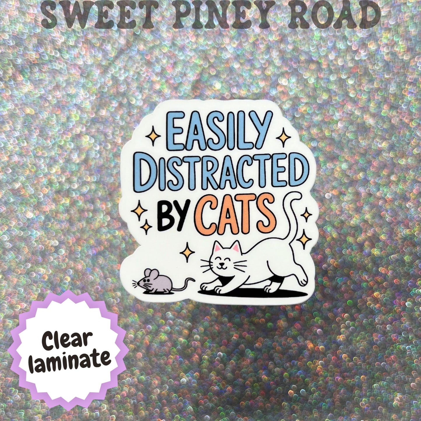 Easily Distracted By Cats Sticker, Funny Cat Lover Decal, Cat Mom Gift, Cat Owner Sticker, Pet Lover Laptop Decal, Cute Cat Humor