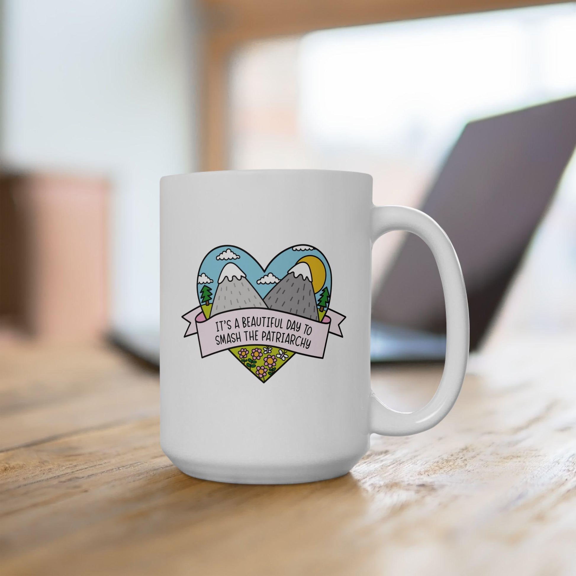 Beautiful Day To Smash The Patriarchy Mug, Anti Trump Protest Coffee Cup, Funny Political Subtle FDT Design, Resist and Persist Gift