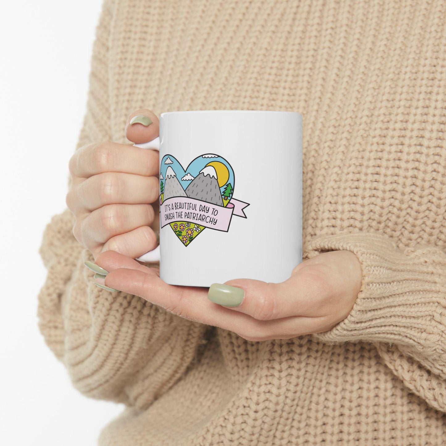 Beautiful Day To Smash The Patriarchy Mug, Anti Trump Protest Coffee Cup, Funny Political Subtle FDT Design, Resist and Persist Gift