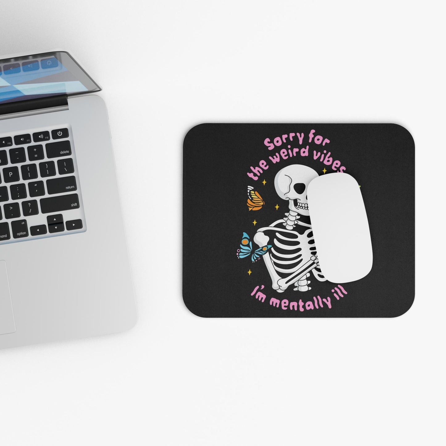 Funny Mentally Ill Skeleton Mouse Pad, Pastel Gothic Office Decor, Mental Health Awareness Gift Idea