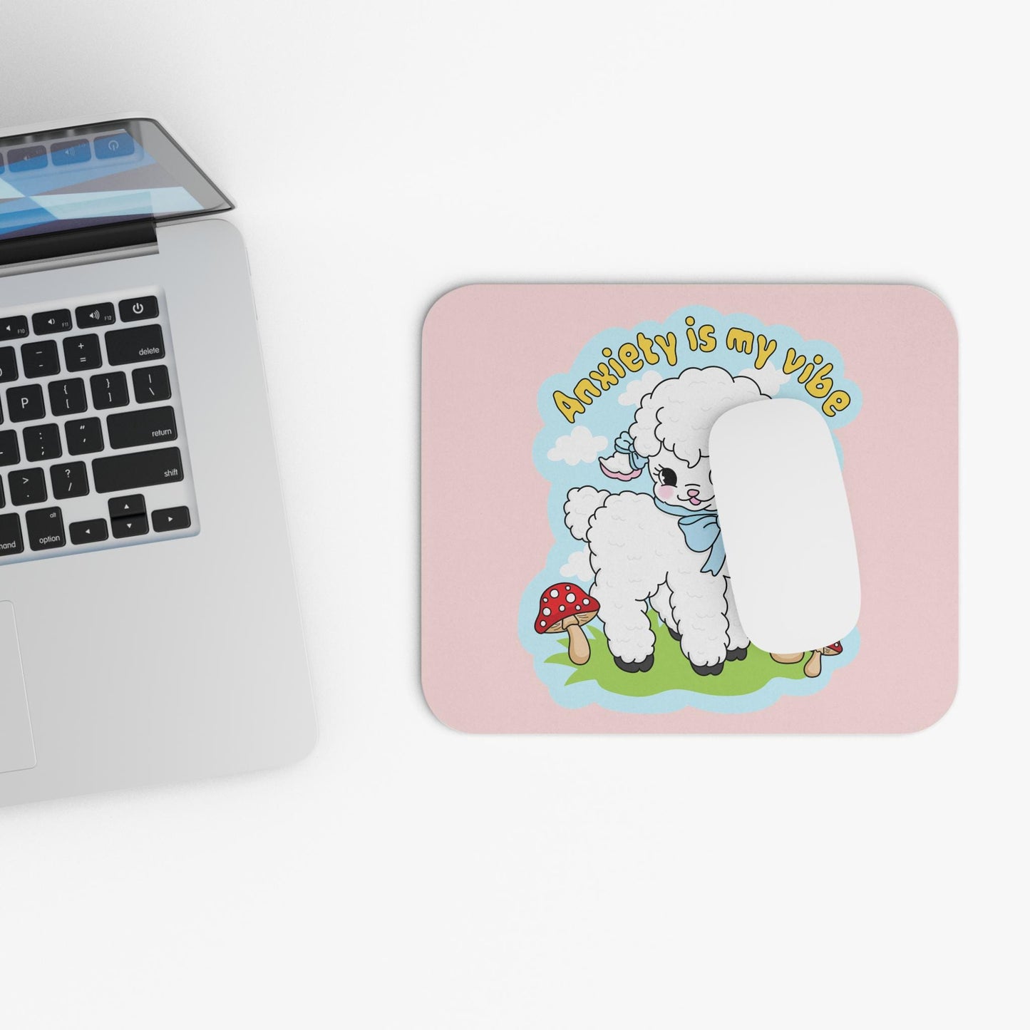 Funny Anxiety Is My Vibe Mouse Pad, Pastel Lamb Snarky Office Decor