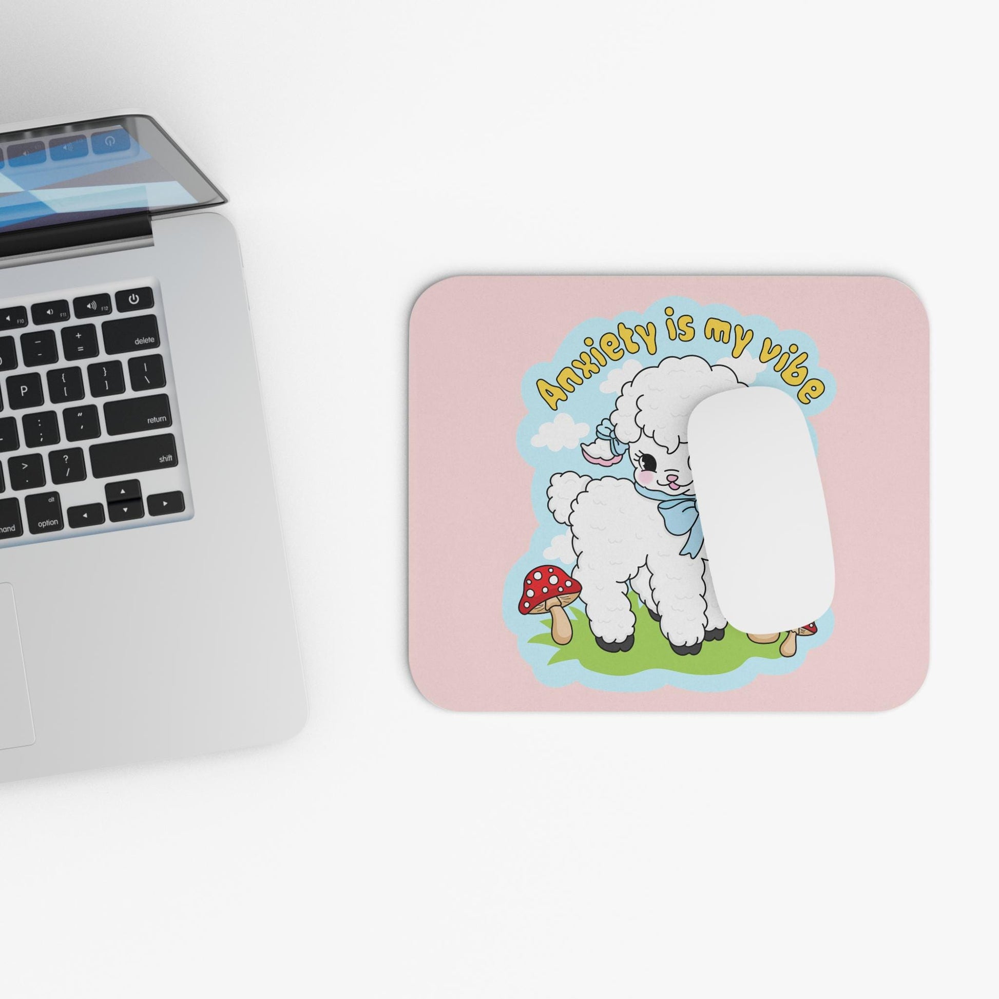 Funny Anxiety Is My Vibe Mouse Pad, Pastel Lamb Snarky Office Decor