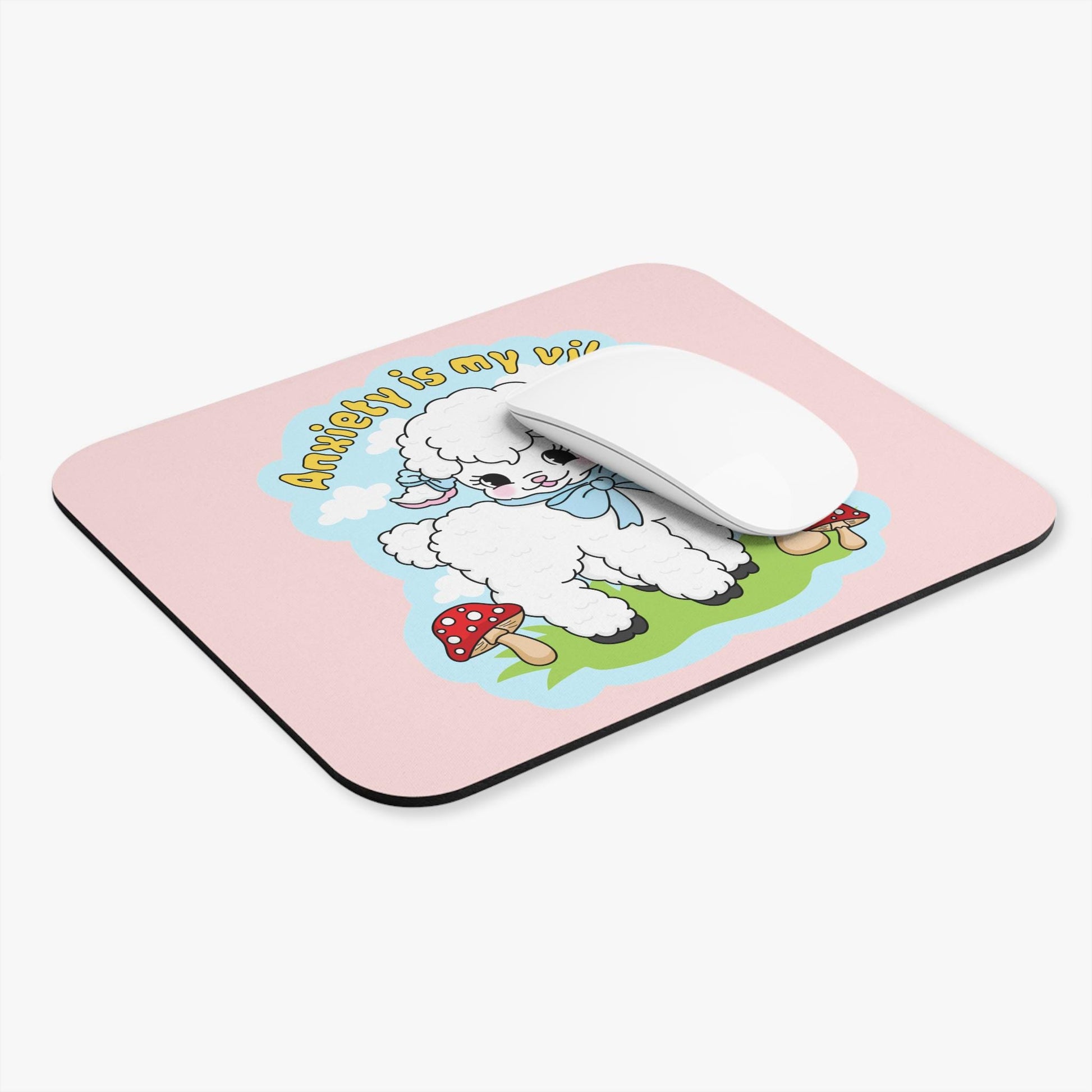 Funny Anxiety Is My Vibe Mouse Pad, Pastel Lamb Snarky Office Decor
