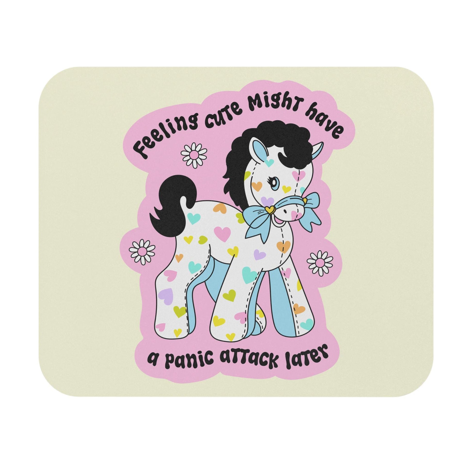 Funny Panic Attack Pony Mouse Pad, Hilarious Anxiety Humor Gag Gift Idea, Office Decor For Millennial