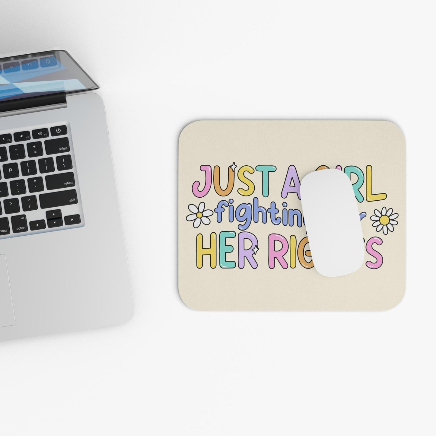 Womens Rights Mouse Pad, Anti-Trump FDT Office Decor, Cute Pastel Rainbow FDT Feminist Gift Idea
