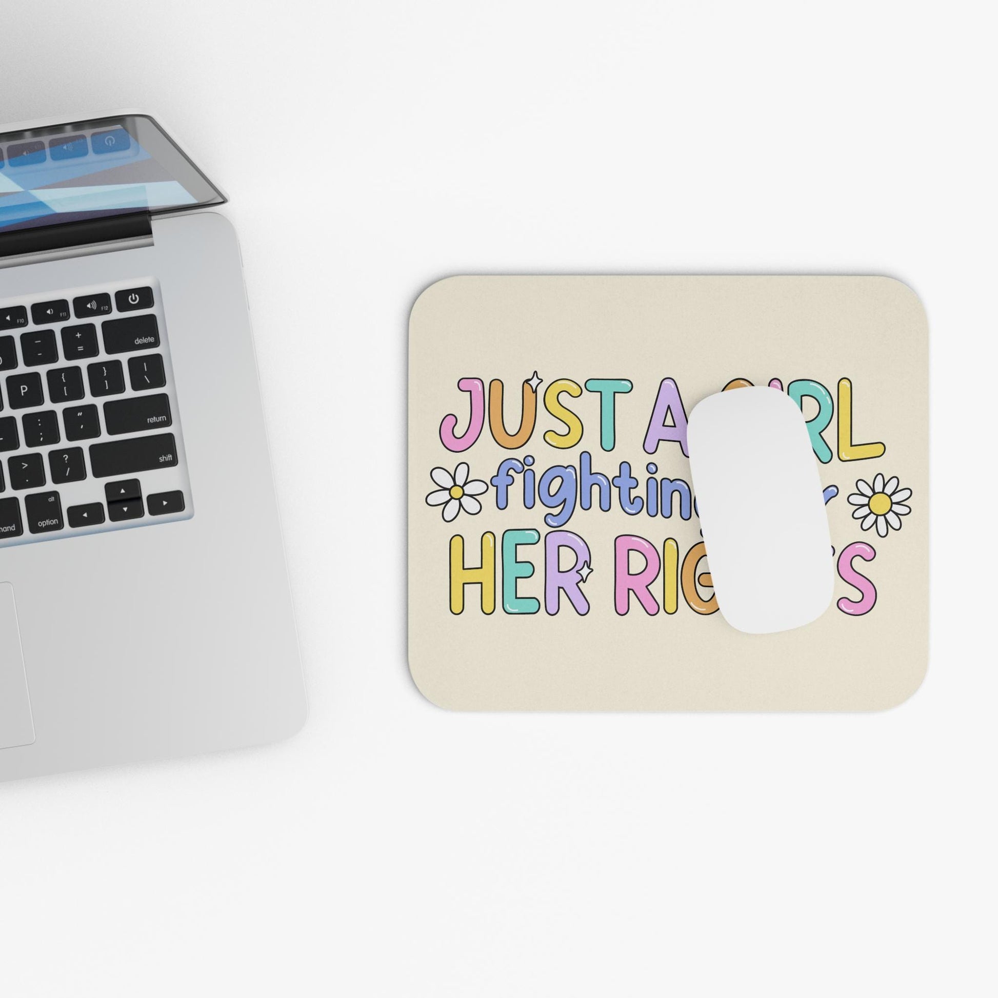 Womens Rights Mouse Pad, Anti-Trump FDT Office Decor, Cute Pastel Rainbow FDT Feminist Gift Idea