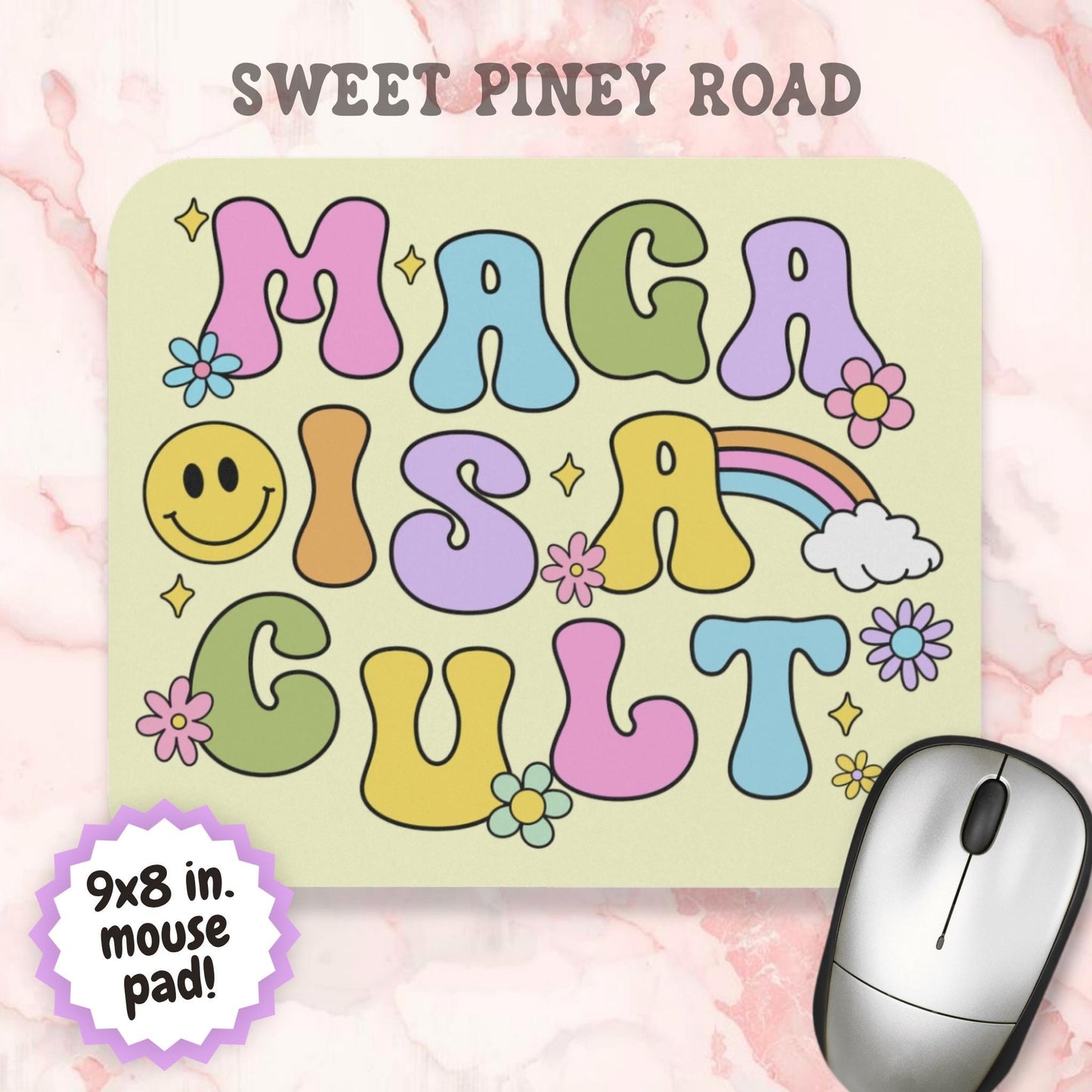 Funny MAGA Is A Cult Mouse Pad, Anti-Trump FDT Pastel Rainbow Office Decor