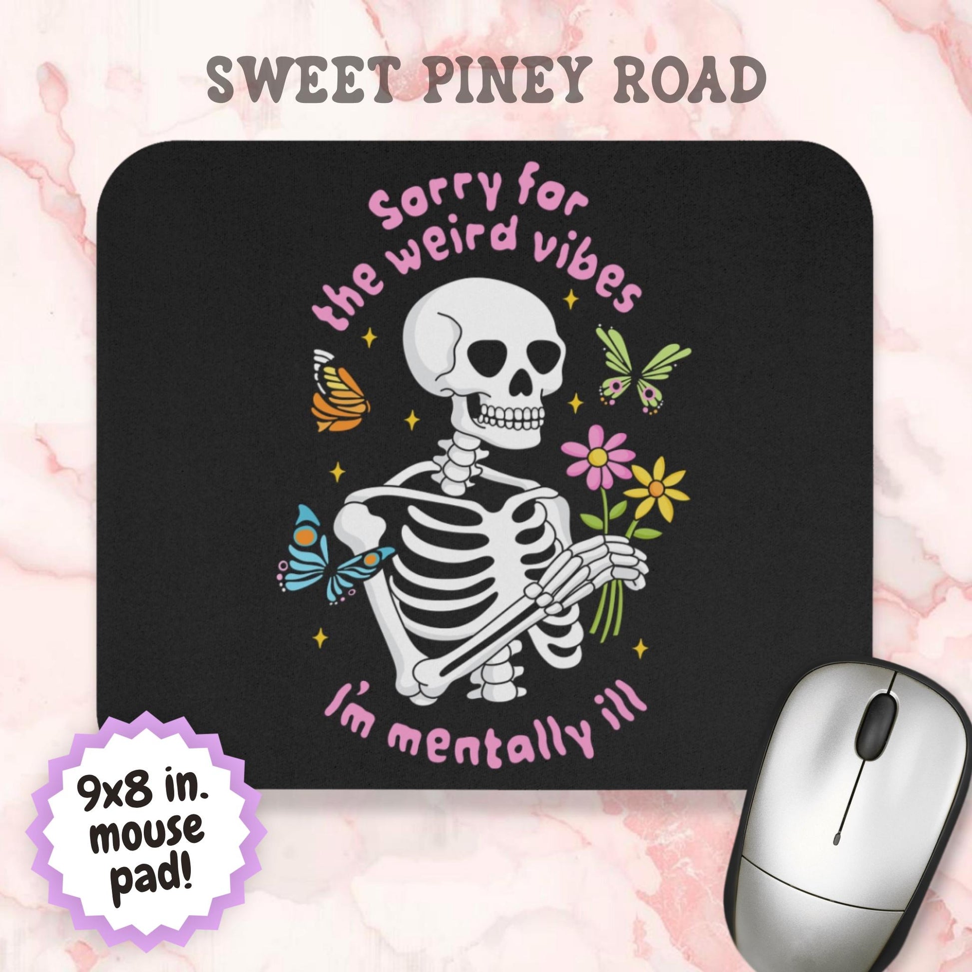 Funny Mentally Ill Skeleton Mouse Pad, Pastel Gothic Office Decor, Mental Health Awareness Gift Idea