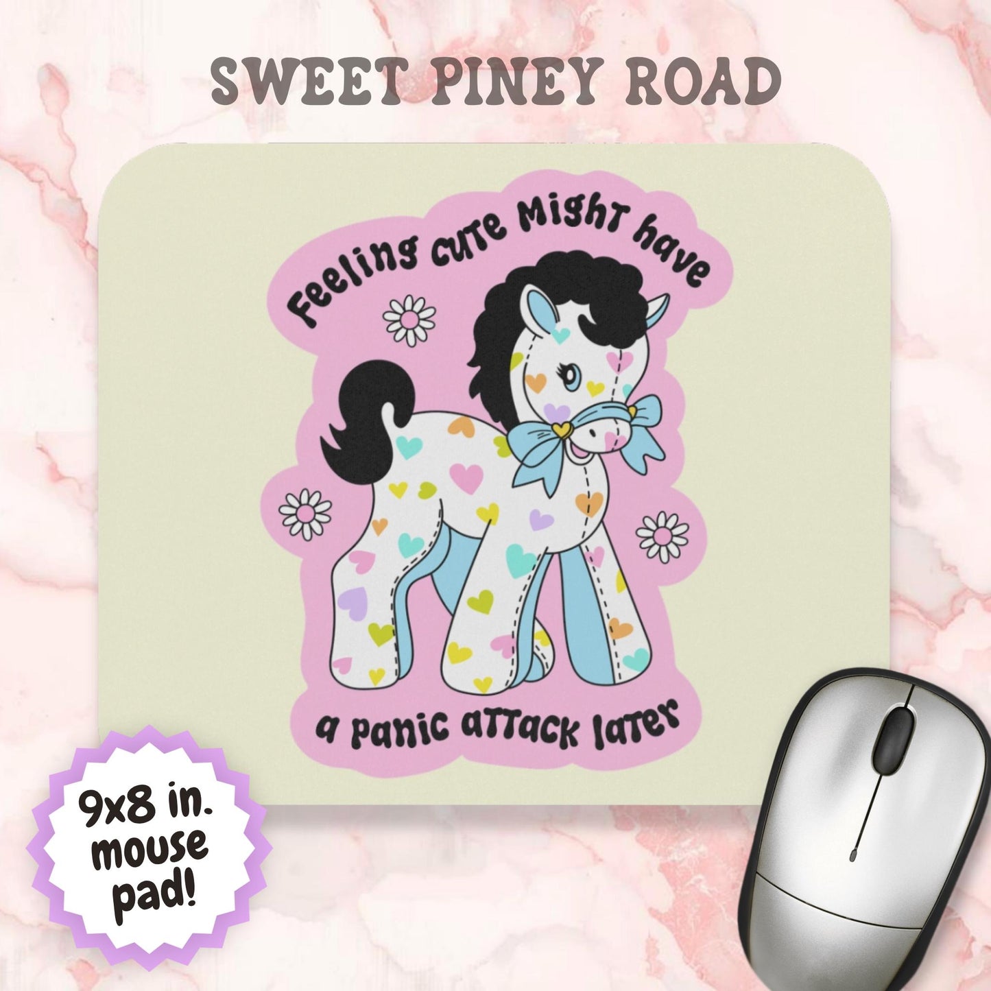 Funny Panic Attack Pony Mouse Pad, Hilarious Anxiety Humor Gag Gift Idea, Office Decor For Millennial
