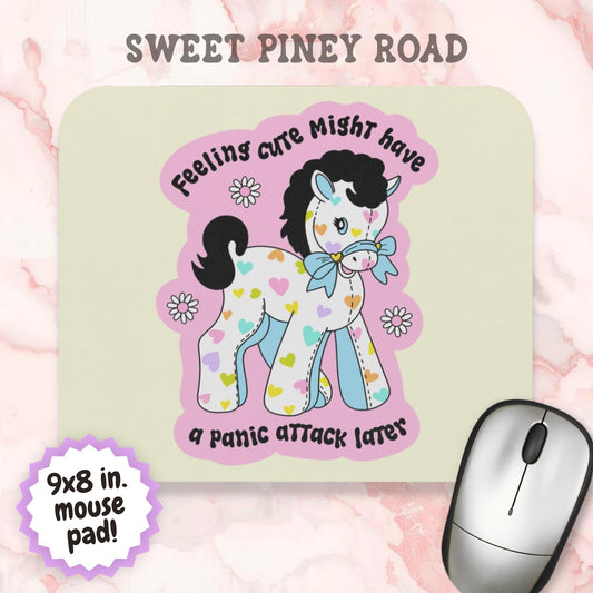 Funny Panic Attack Pony Mouse Pad, Hilarious Anxiety Humor Gag Gift Idea, Office Decor For Millennial