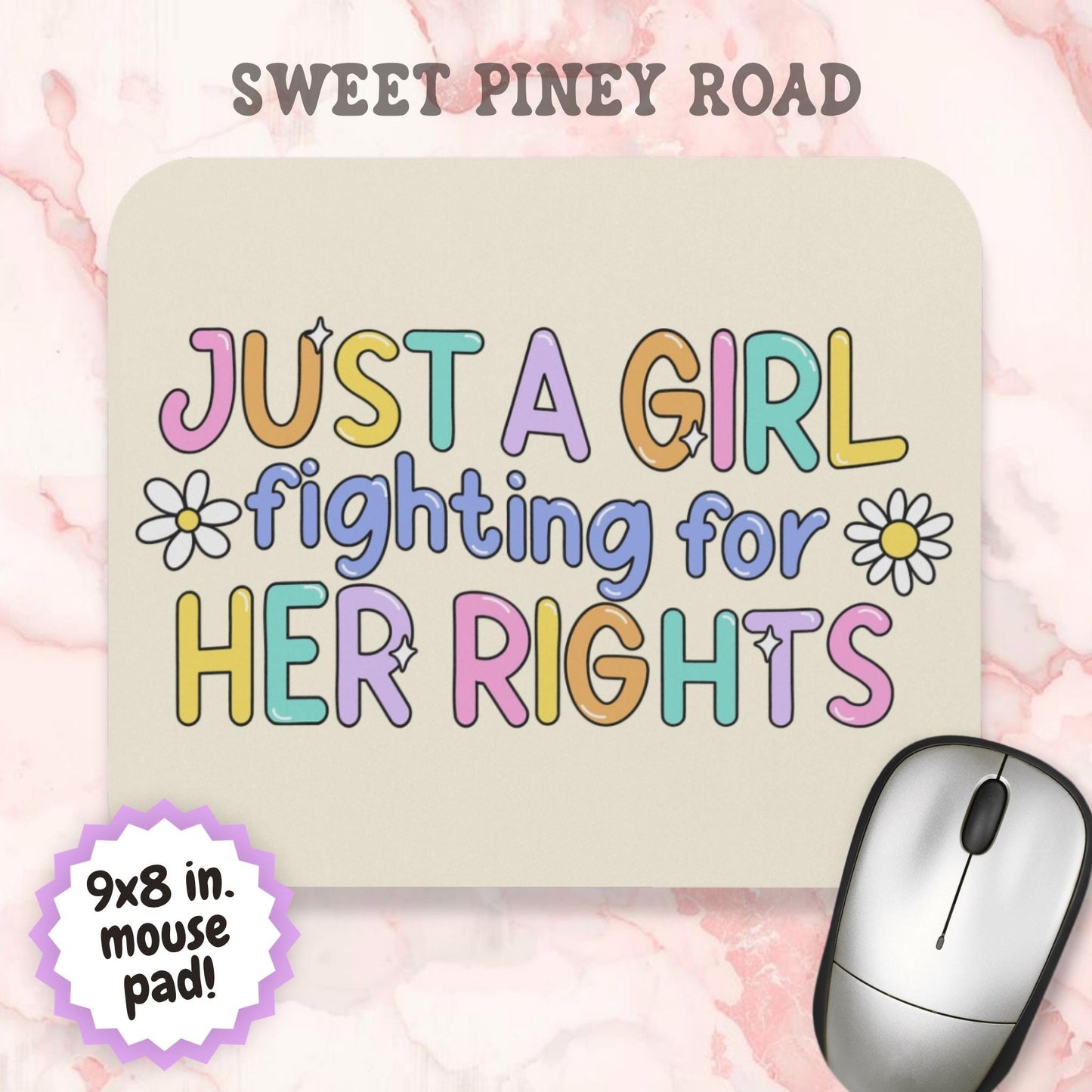 Womens Rights Mouse Pad, Anti-Trump FDT Office Decor, Cute Pastel Rainbow FDT Feminist Gift Idea