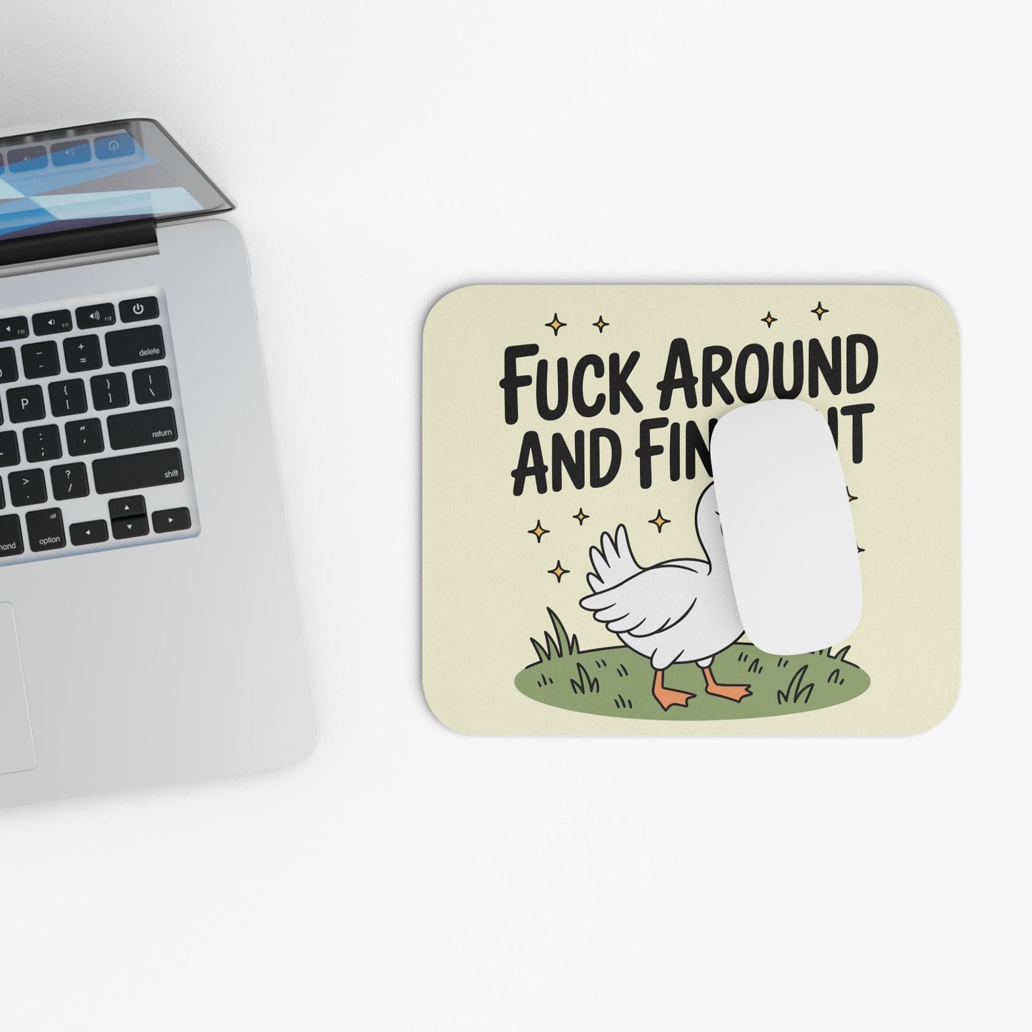 F*ck Around and Find Out Goose Mouse Pad, Hilarious Silly Goose Snarky Office Humor, Coworker Gag Gift