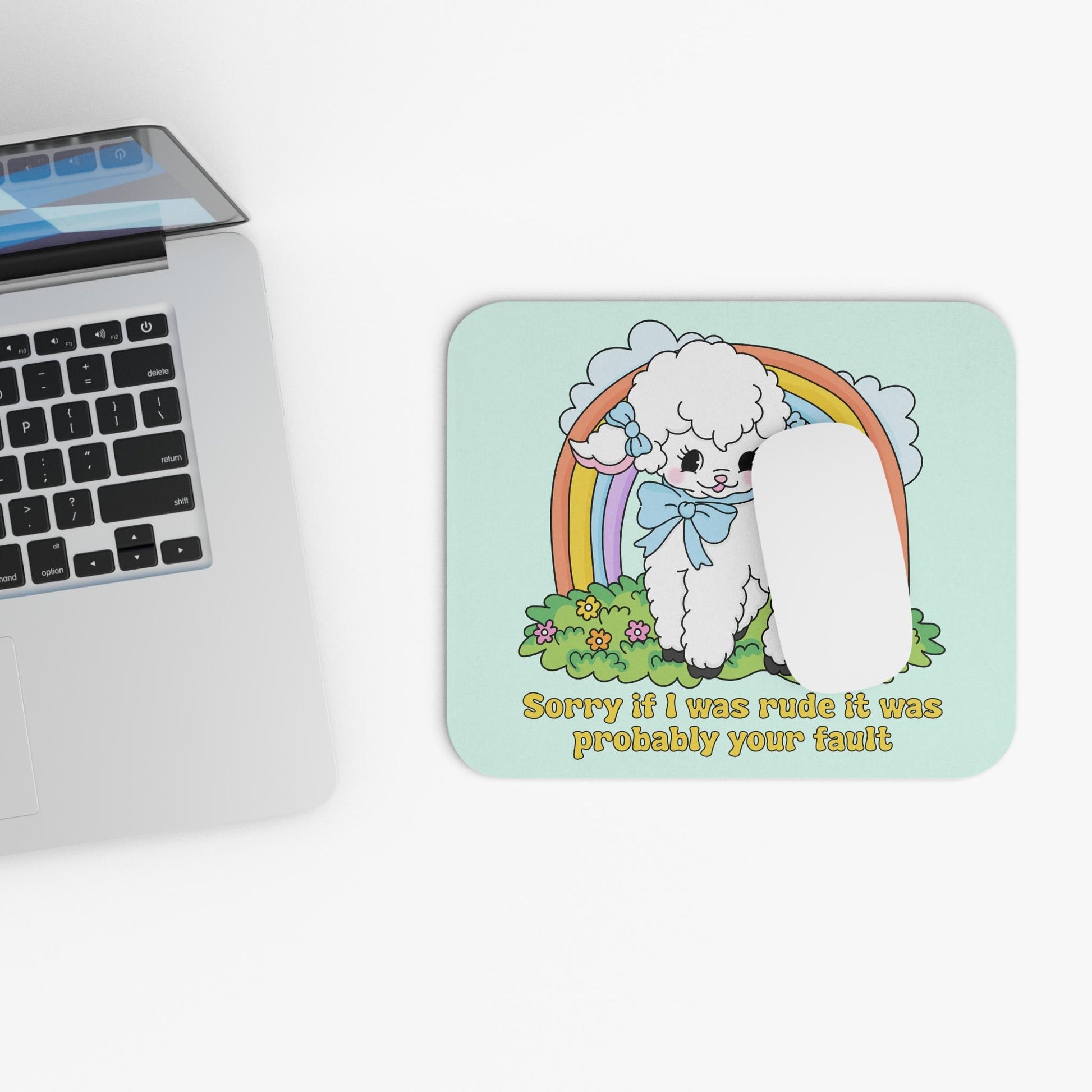 Sorry If I Was Rude Mouse Pad, Snarky Lamb and Rainbow Office Humor Gift For Coworker