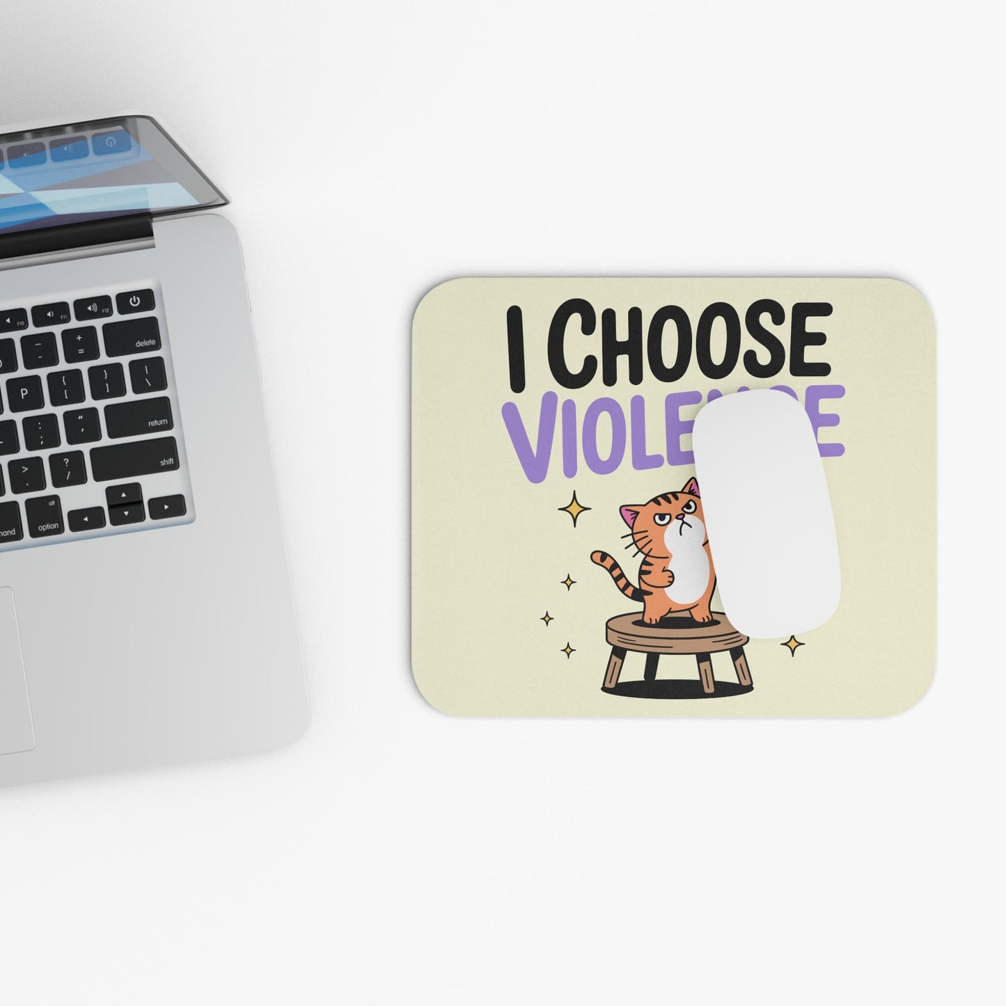 I Choose Violence Cat Mouse Pad, Hilarious Snarky Cat Lover Office Humor