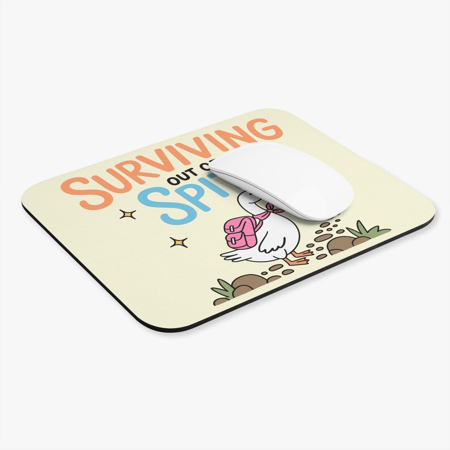 Surviving Out of Spite Mouse Pad, Funny Goose Desk Accessory, Mental Health Humor Gift, Chaotic Motivation Desk Decor, Unhinged Goose Gift